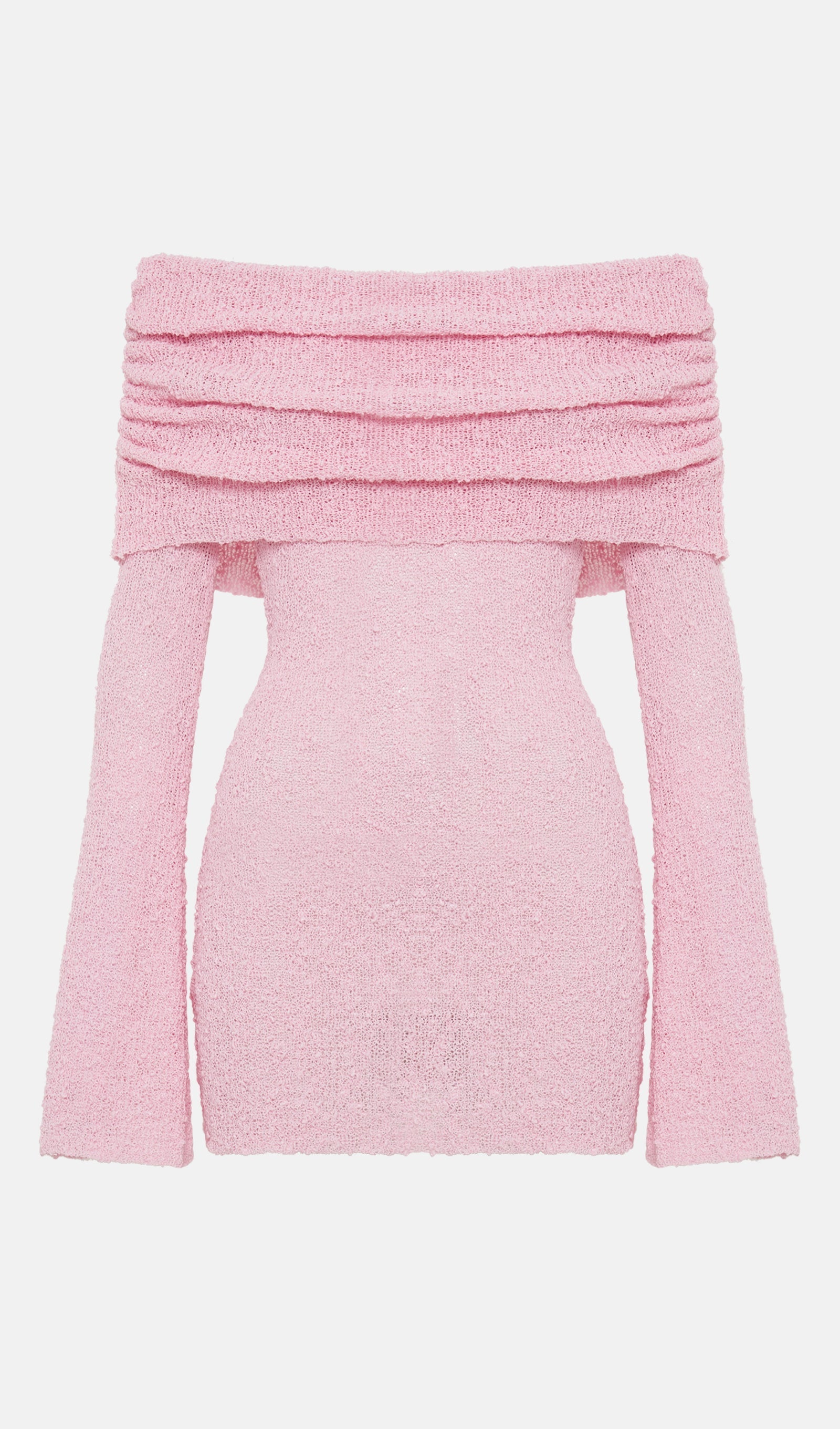 Omuz Açık Pembe Bukle Örgü Mini Elbise