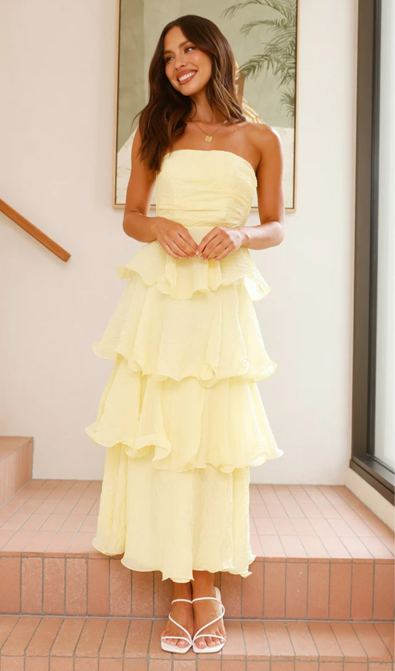 Askısız Katmanlı Midi Elbise