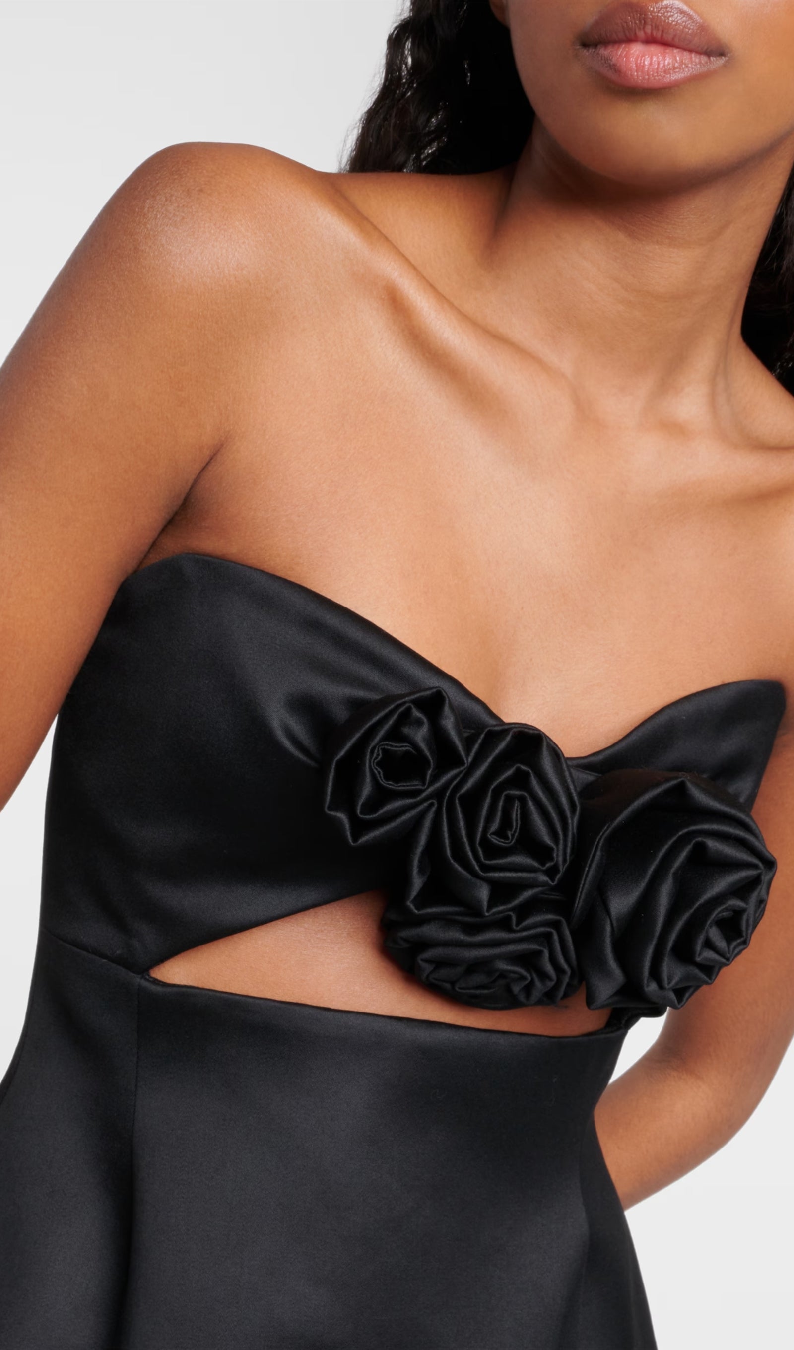 Çiçekli Büstiyer Mini Elbise-Siyah