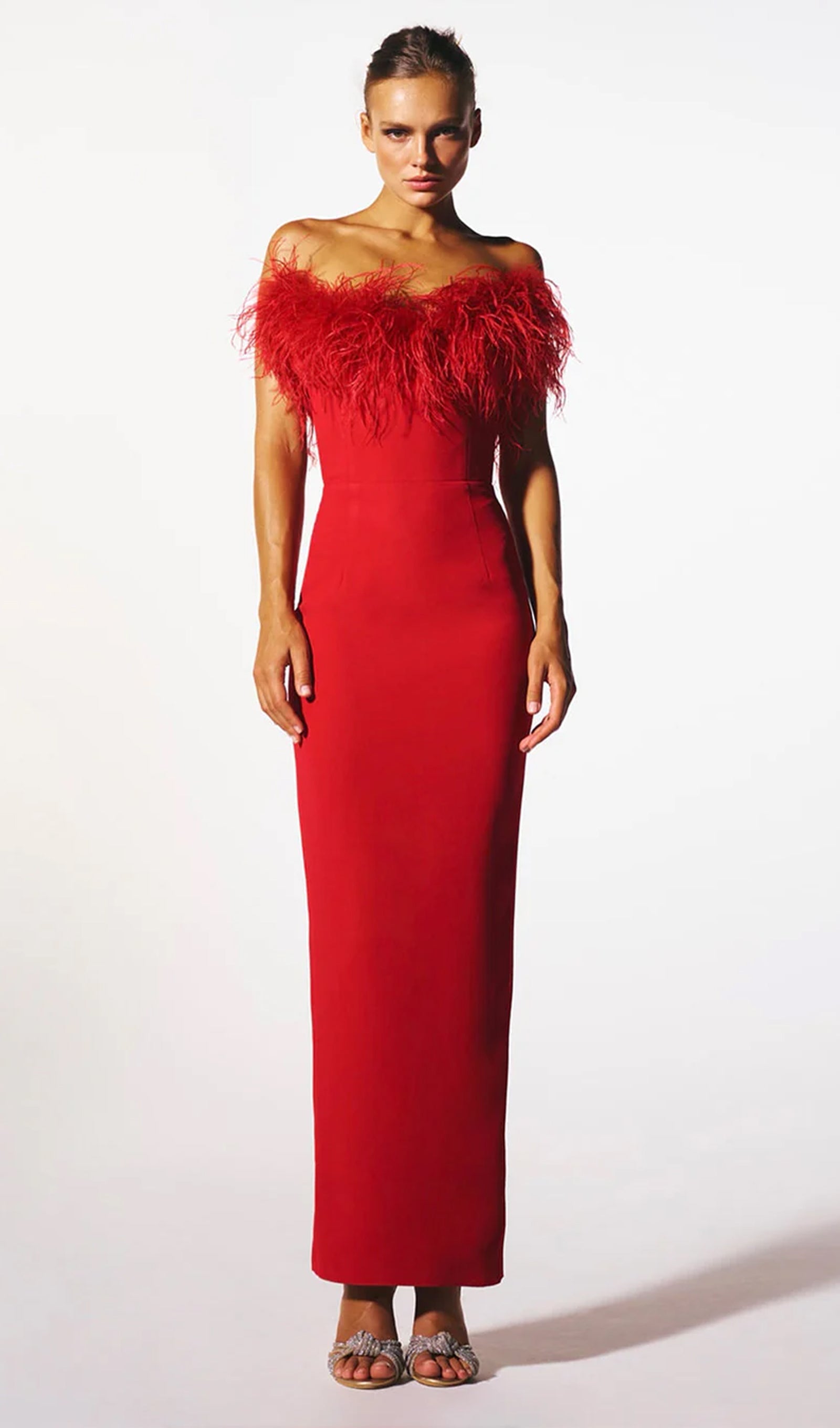 Lena Tüylü Midi Elbise Kırmızı