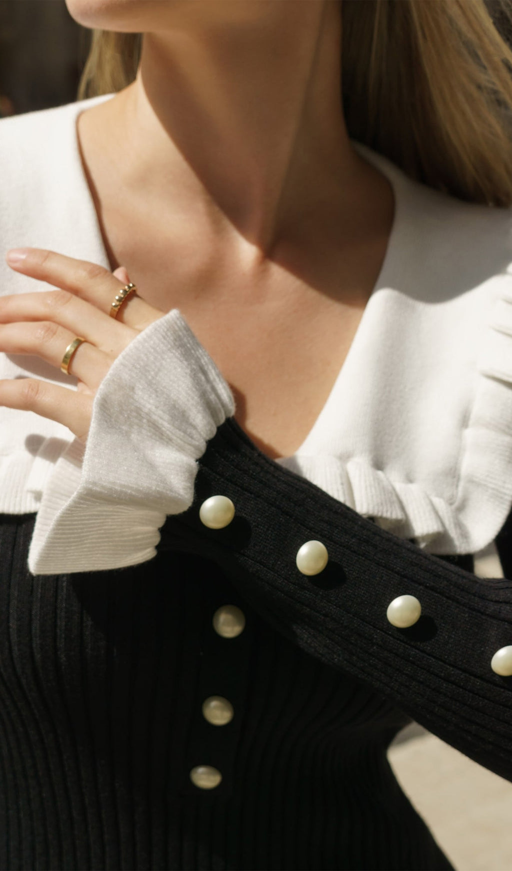 Örme Volanlı Midi Elbise - Siyah