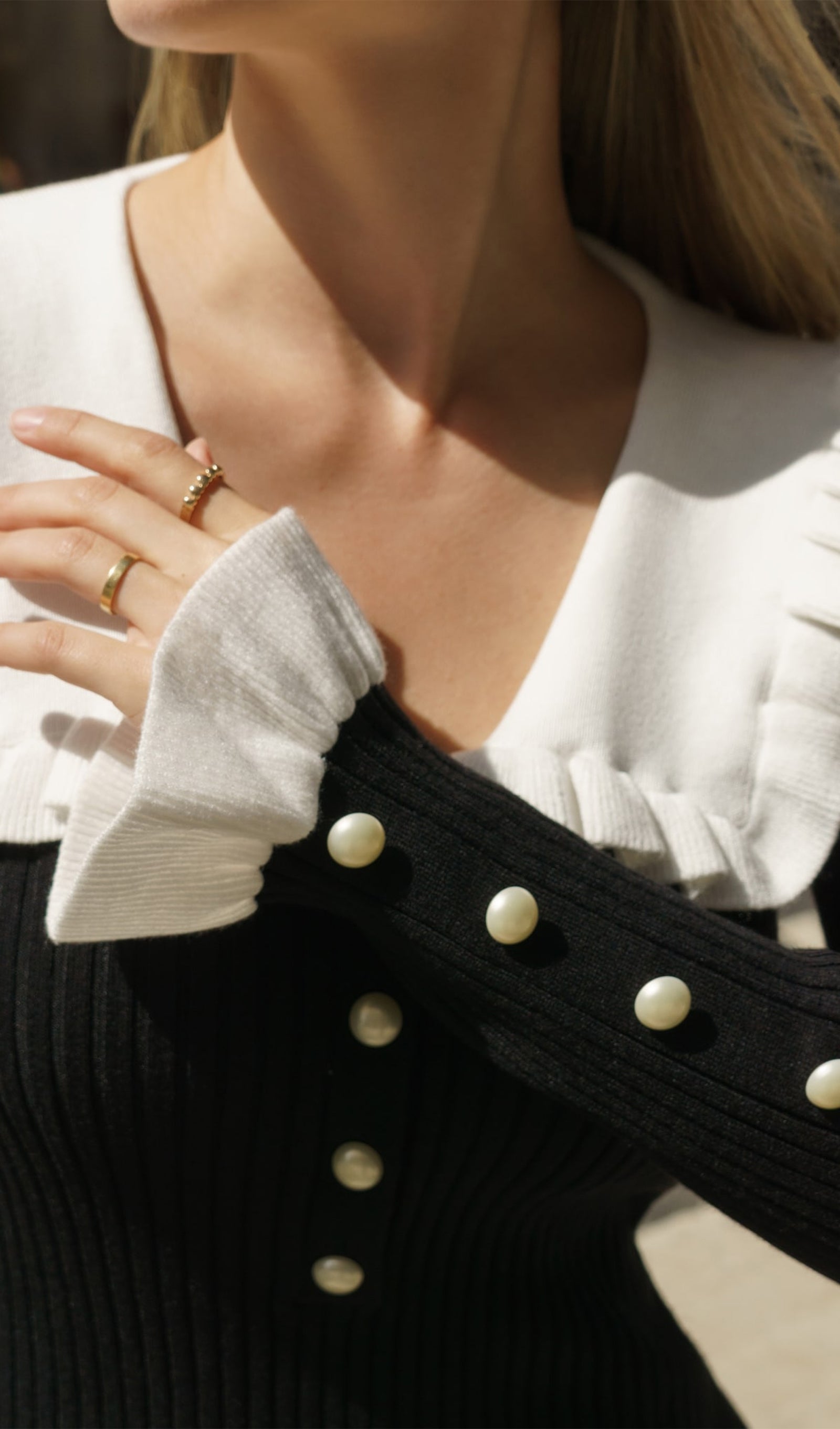 Örme Volanlı Midi Elbise - Siyah