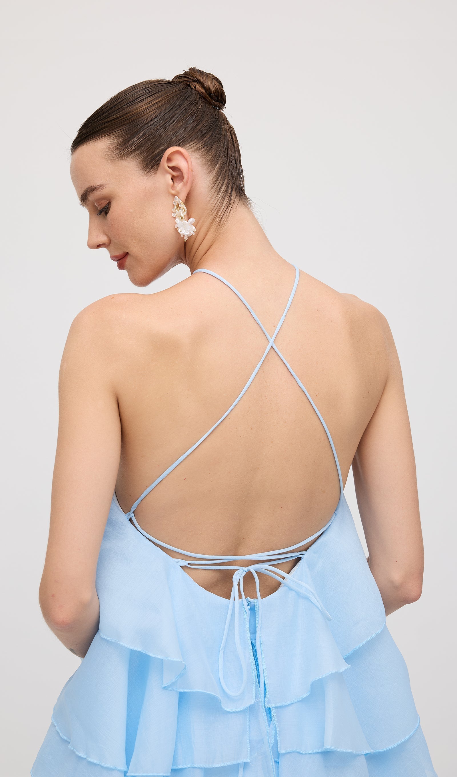 Askılı Katmanlı Uzun Elbise Mavi