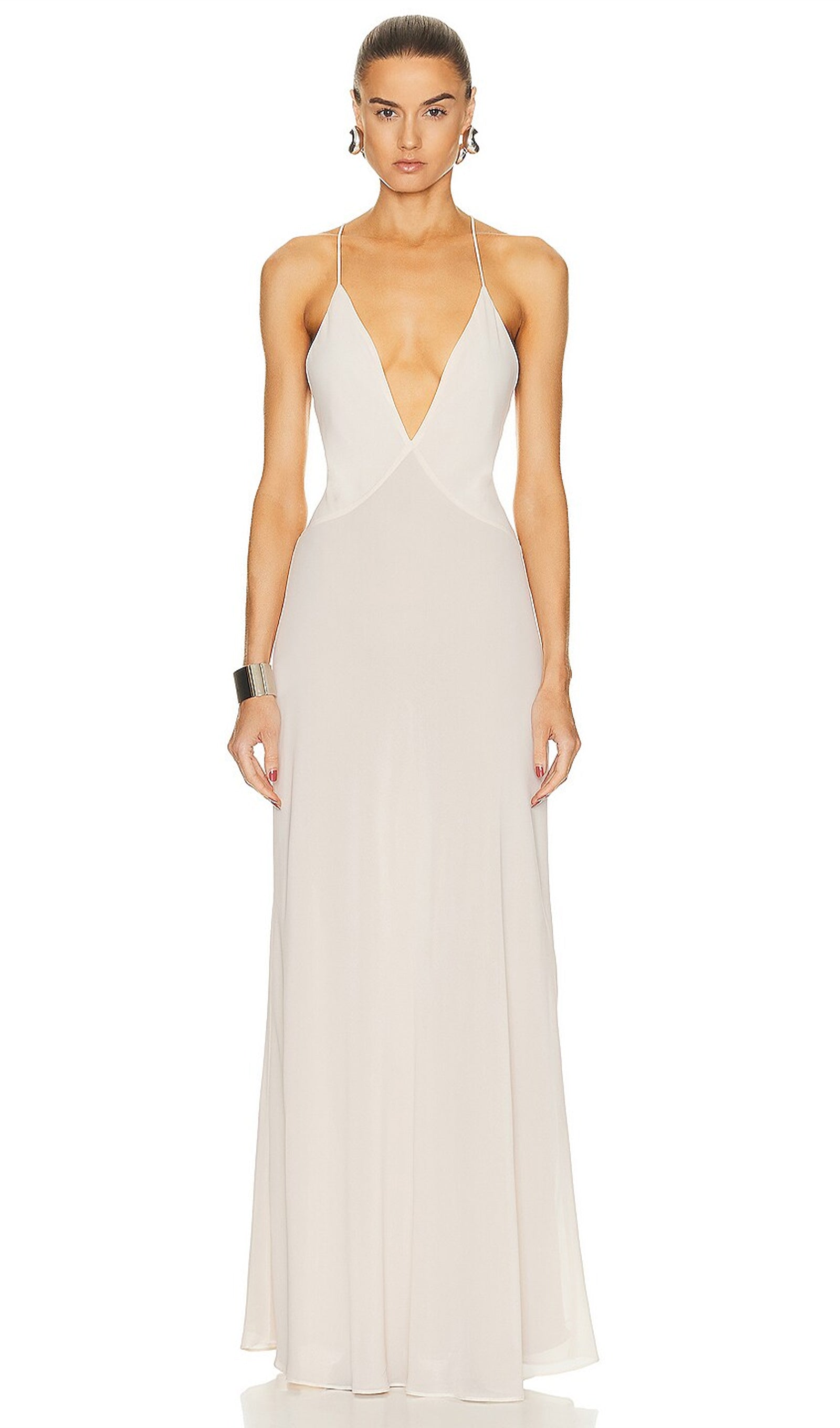 V Yaka Askılı Midi Elbise