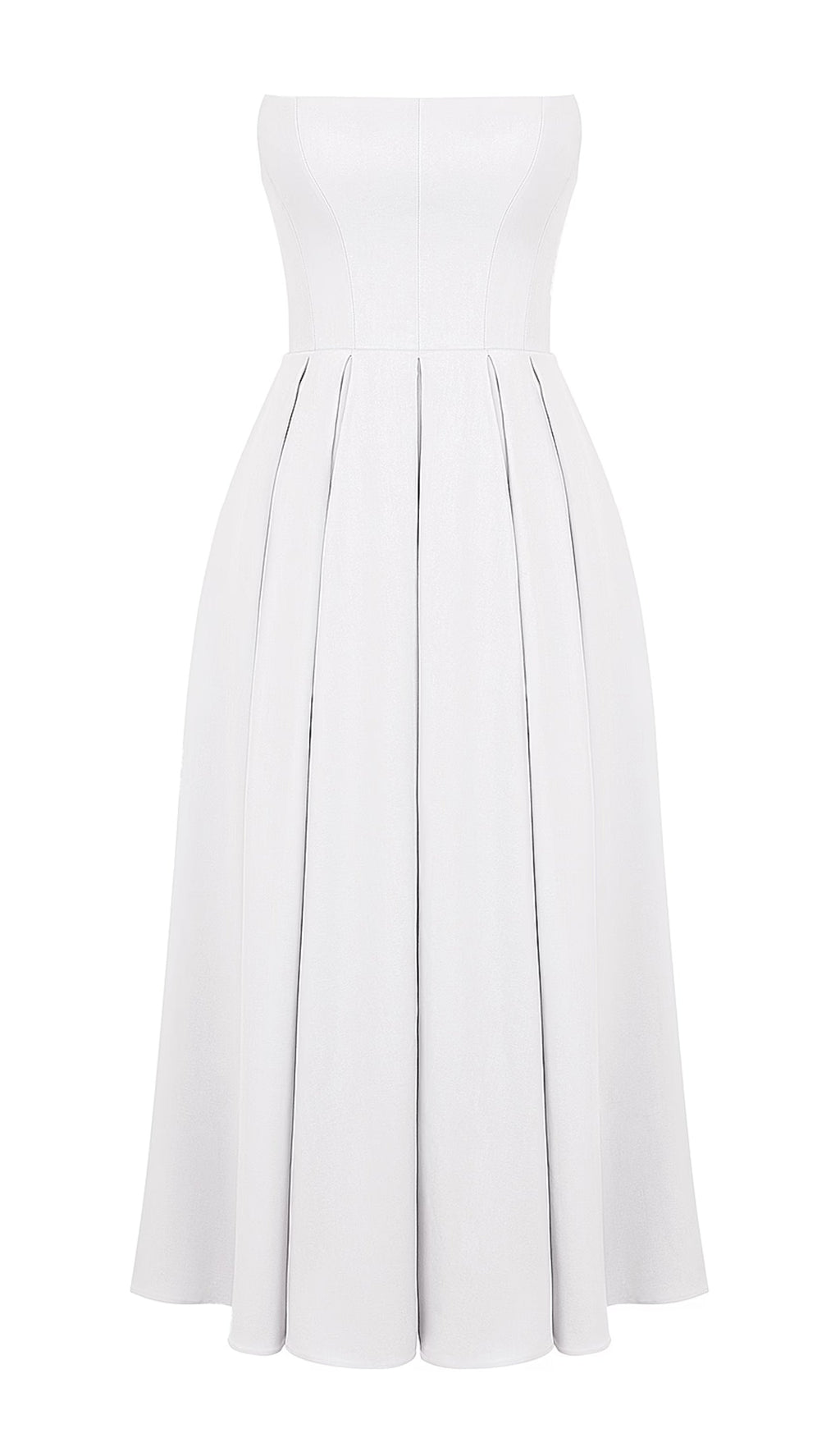 Askısız Korseli Midi Elbise Beyaz