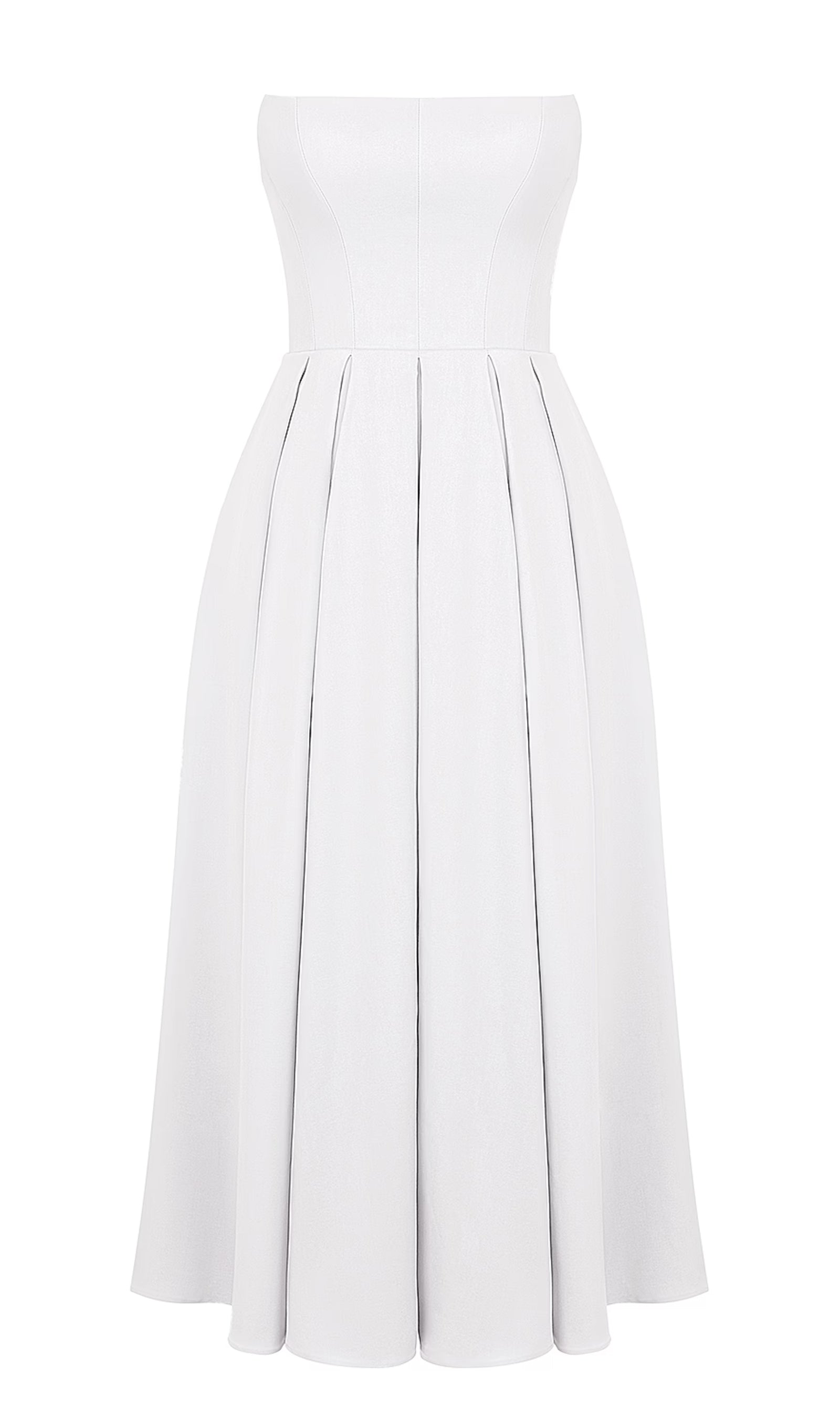 Askısız Korseli Midi Elbise Beyaz