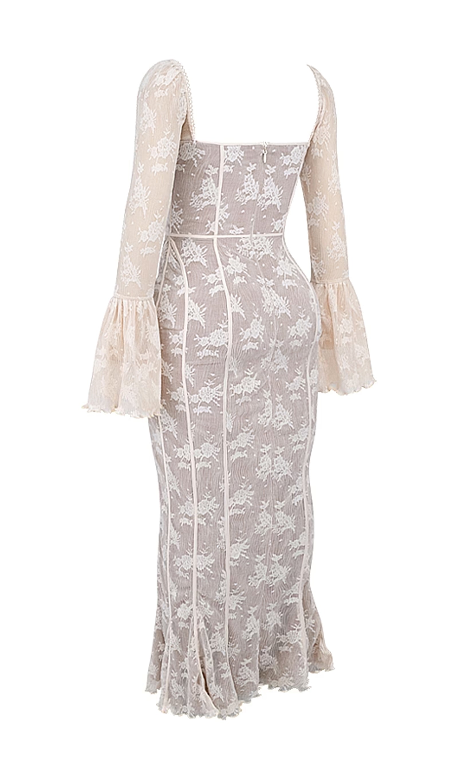 Vintage Krem Dantel Uzun Elbise