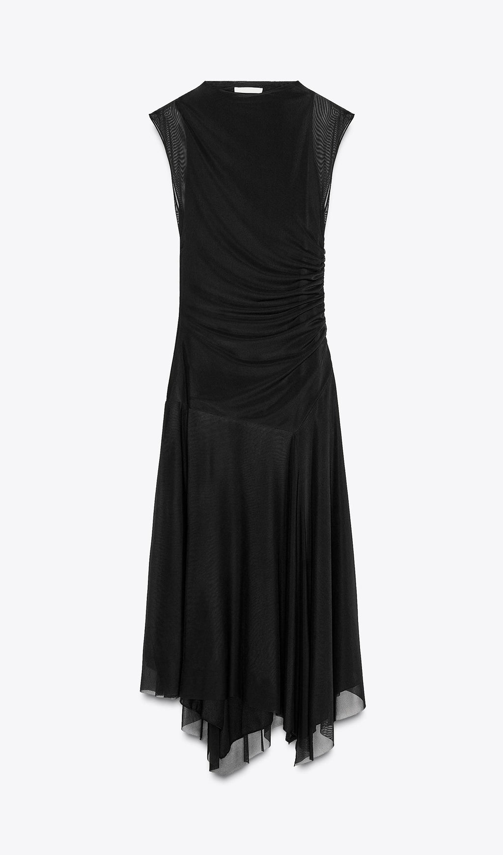 Siyah Büzgülü Tül Midi Elbise