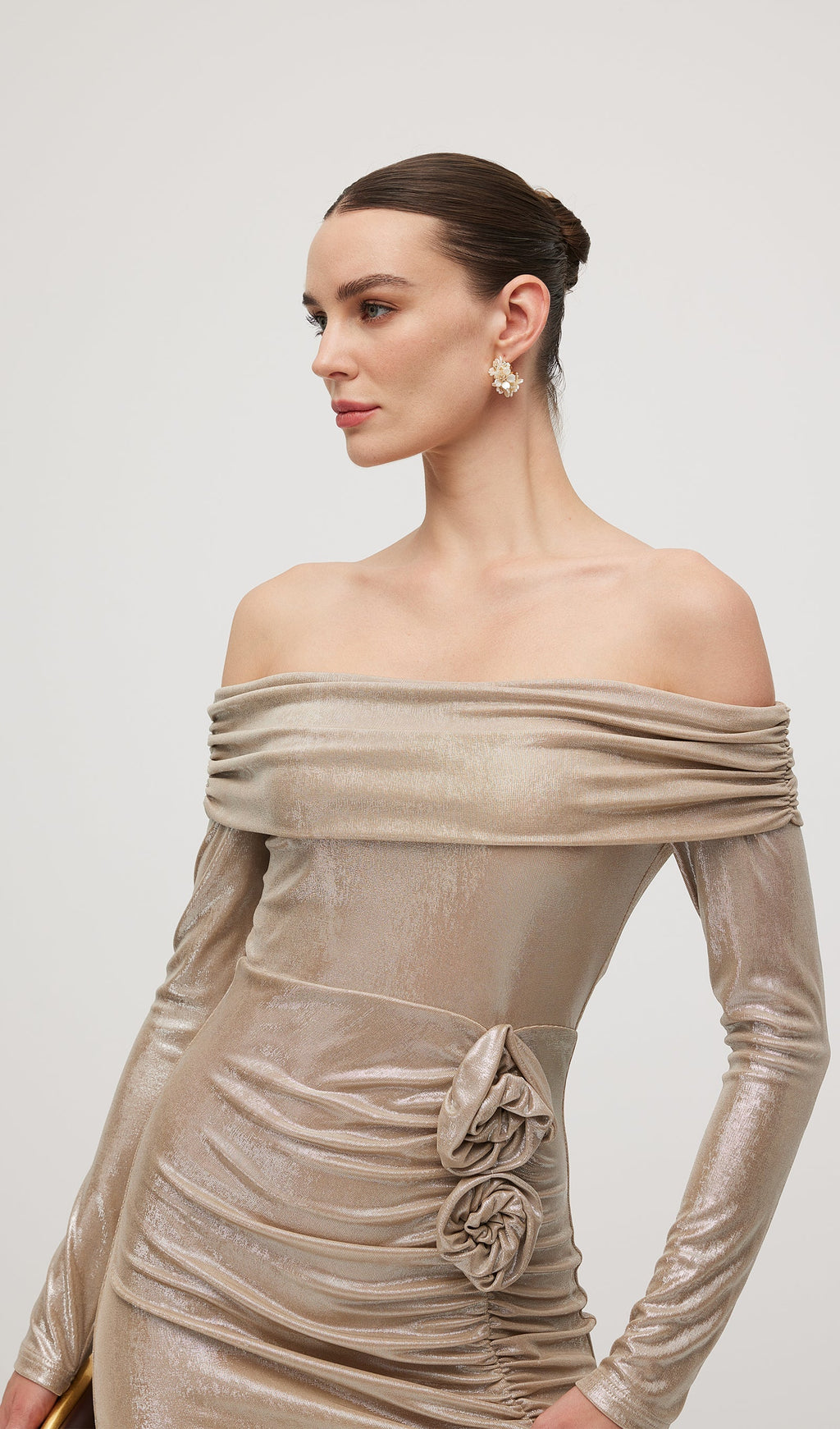 Omuz Açık Uzun Kollu Mini Elbise