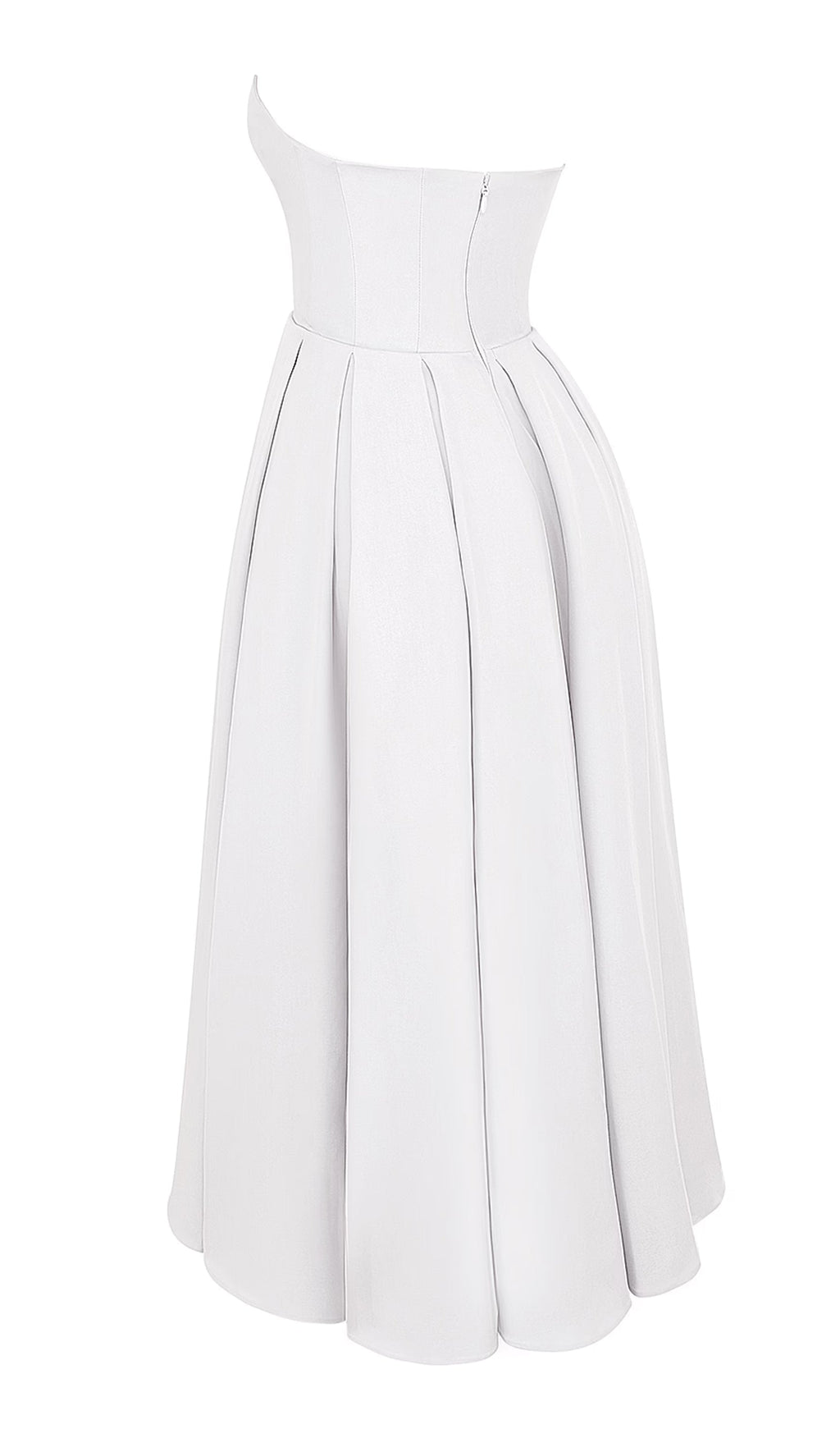 Askısız Korseli Midi Elbise Beyaz