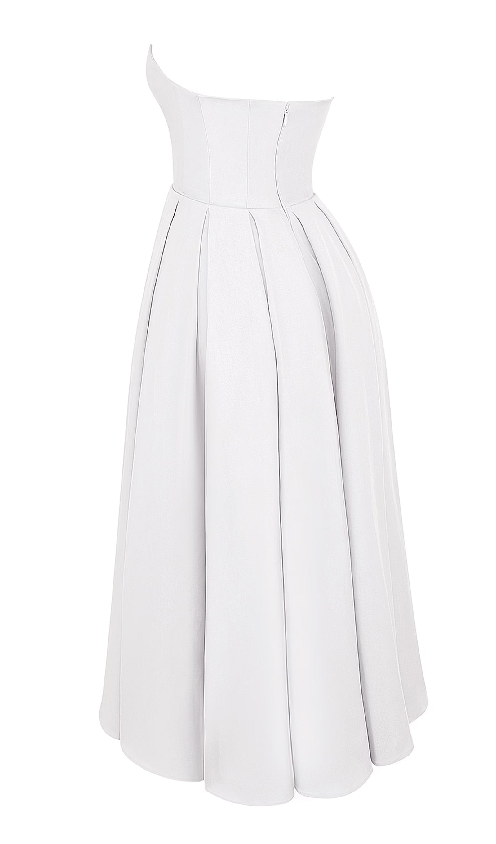 Askısız Korseli Midi Elbise Beyaz