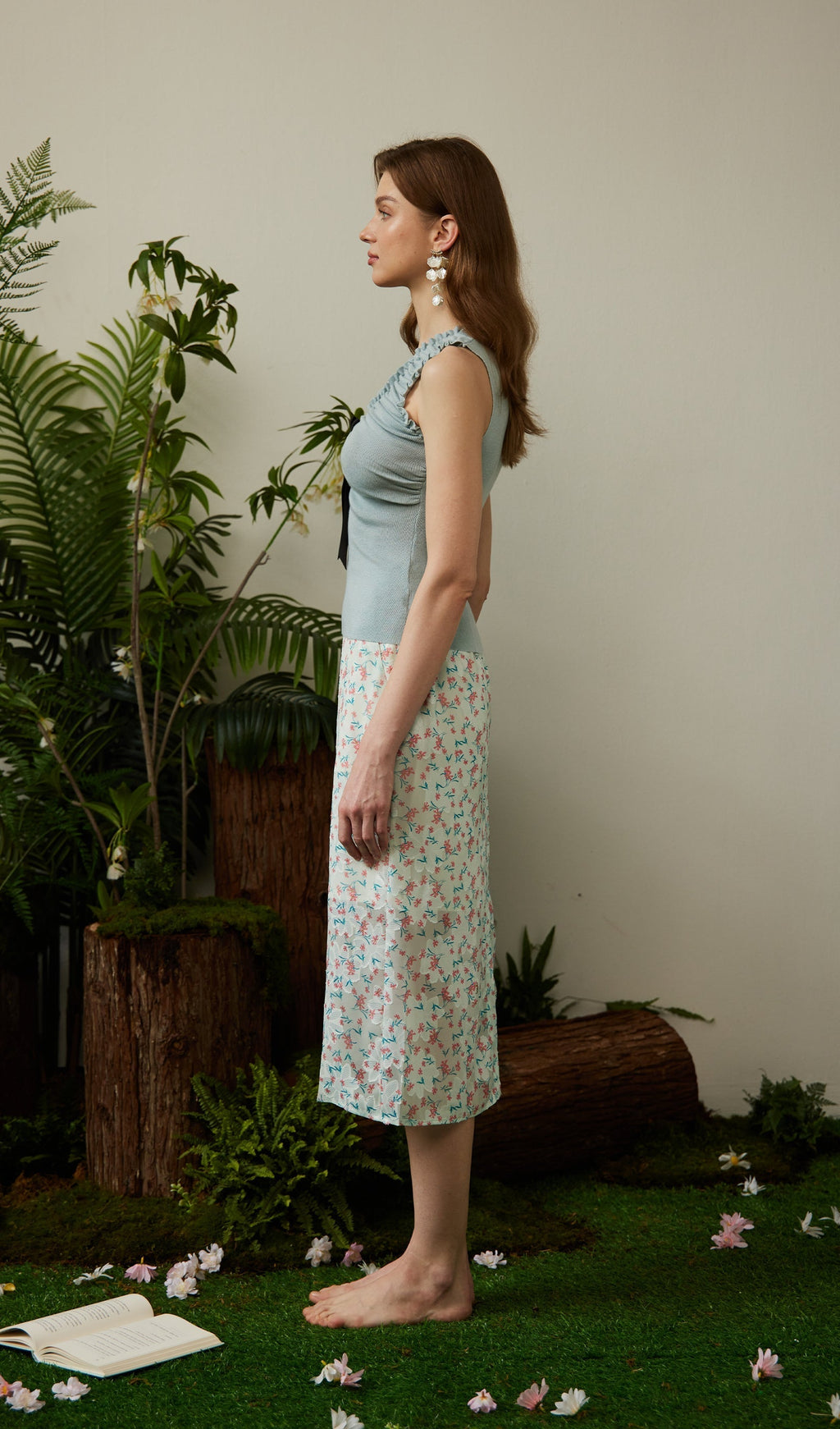 Çiçek Desenli Midi Etek