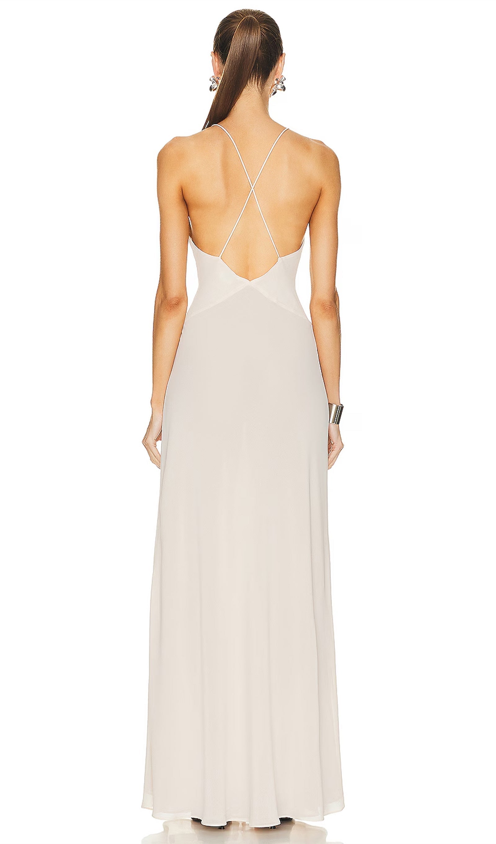 V Yaka Askılı Midi Elbise