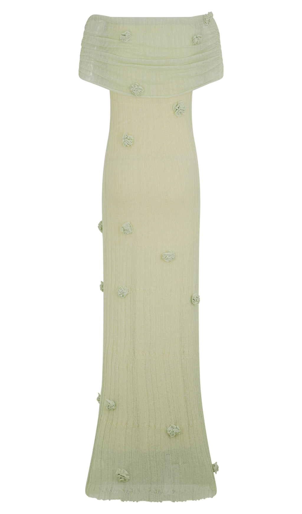 Pastel Yeşil Orkide Örgü Uzun Elbise