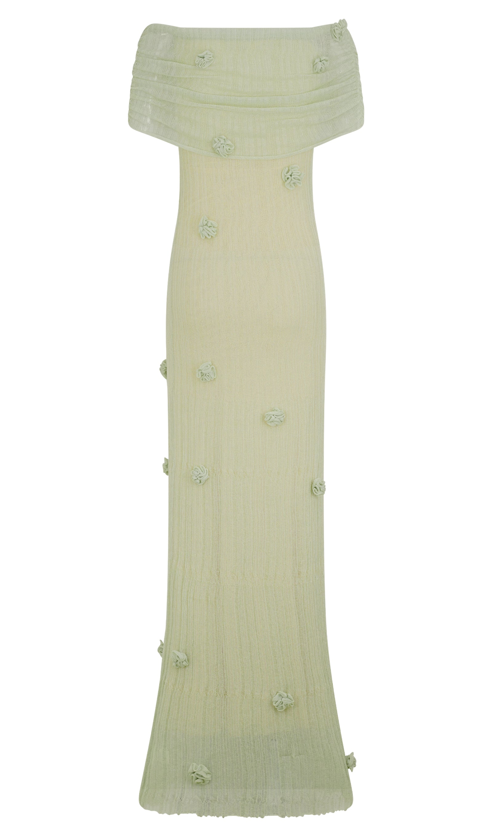 Pastel Yeşil Orkide Örgü Uzun Elbise