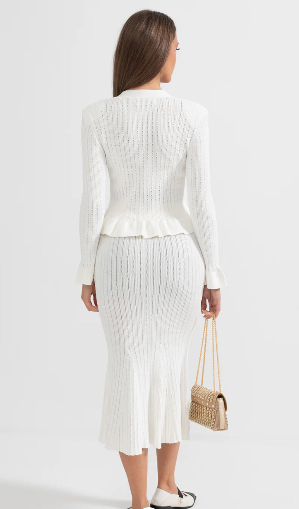 Fırfırlı Kloş Örgü Midi Elbise