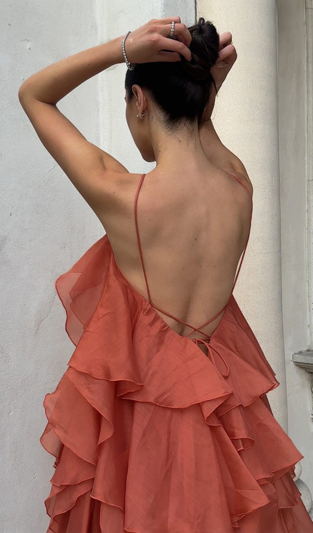 Askılı Katmanlı Uzun Elbise