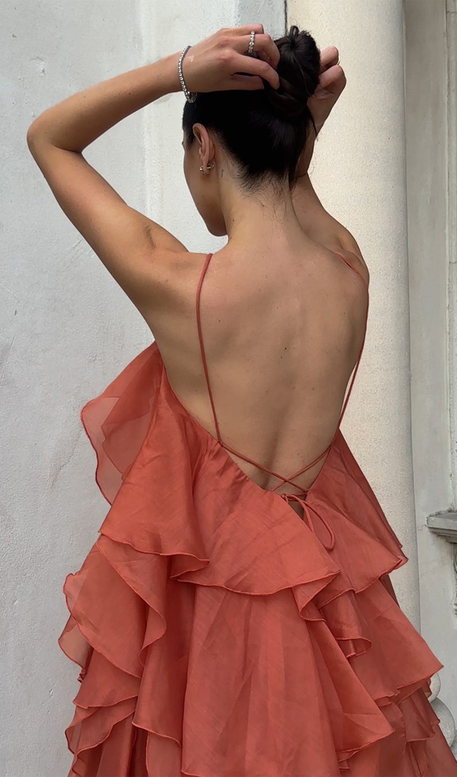 Askılı Katmanlı Uzun Elbise