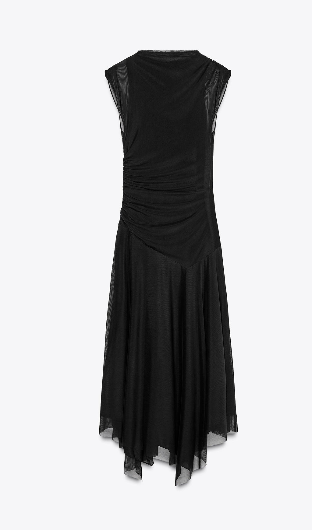 Siyah Büzgülü Tül Midi Elbise