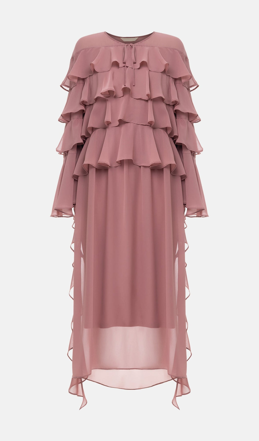 Pembe Volanlı Uzun Elbise