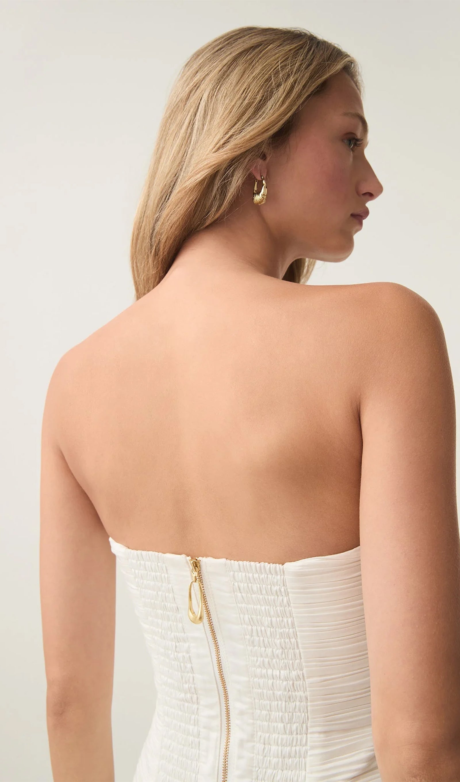 Beyaz Büzgülü Balon Etek Mini Elbise