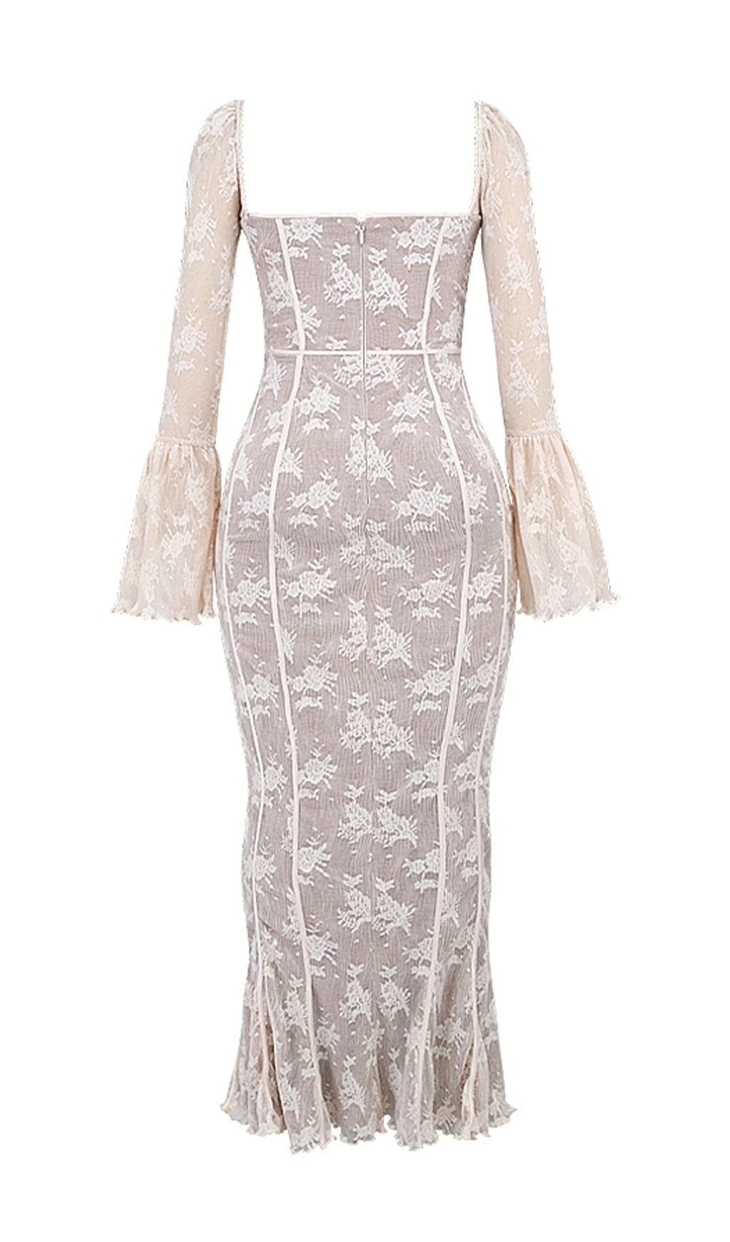 Vintage Krem Dantel Uzun Elbise