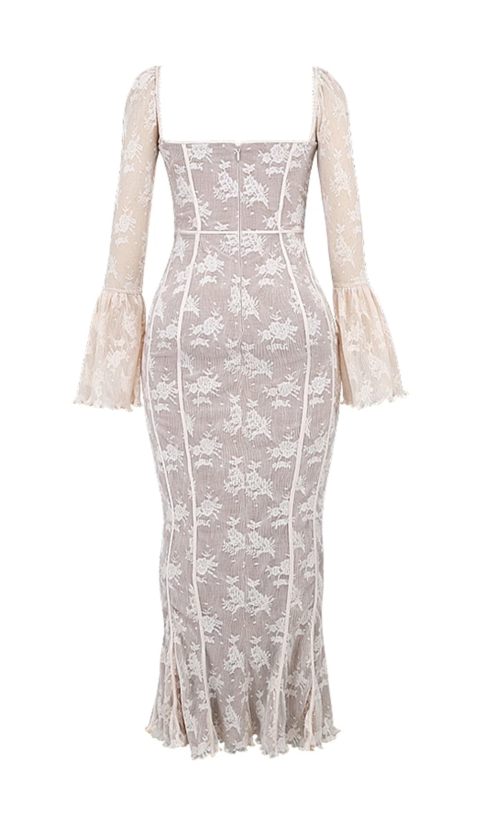 Vintage Krem Dantel Uzun Elbise