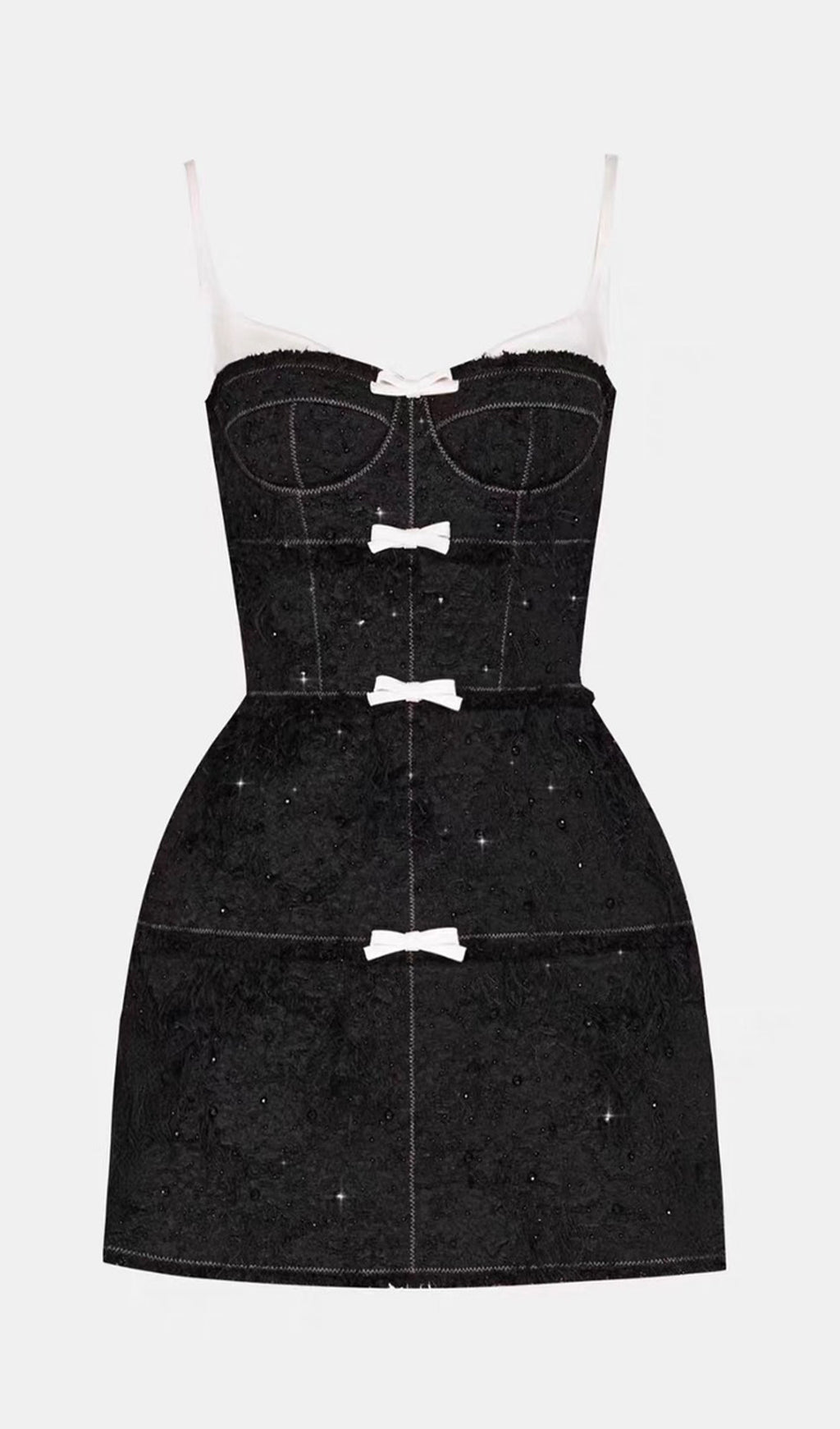 Tüylü Siyah/Beyaz Mini Elbise