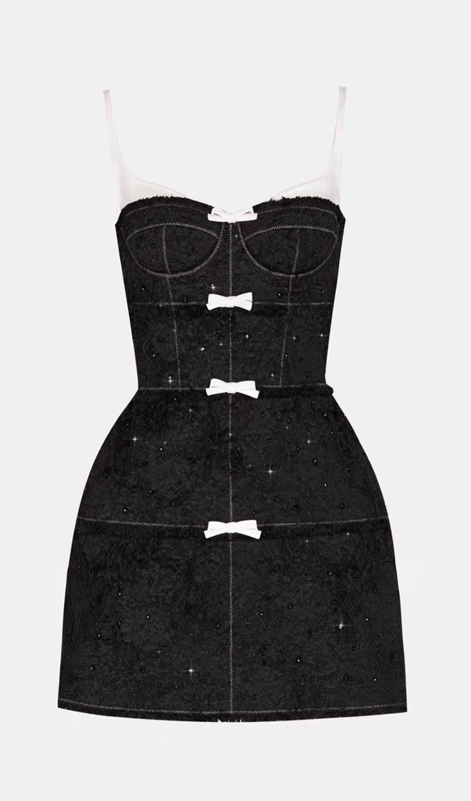 Tüylü Siyah/Beyaz Mini Elbise