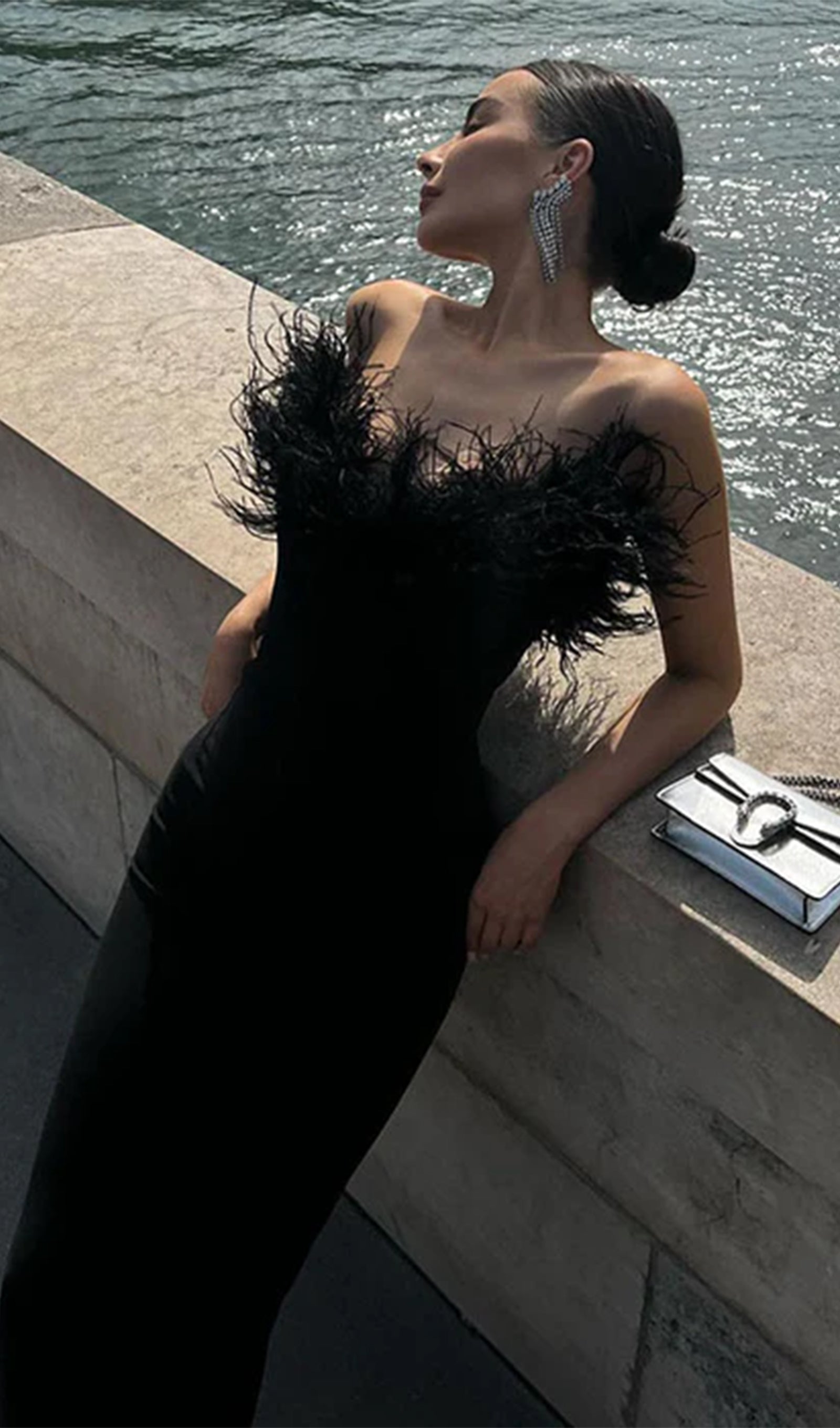 Lena Tüylü Midi Elbise Siyah