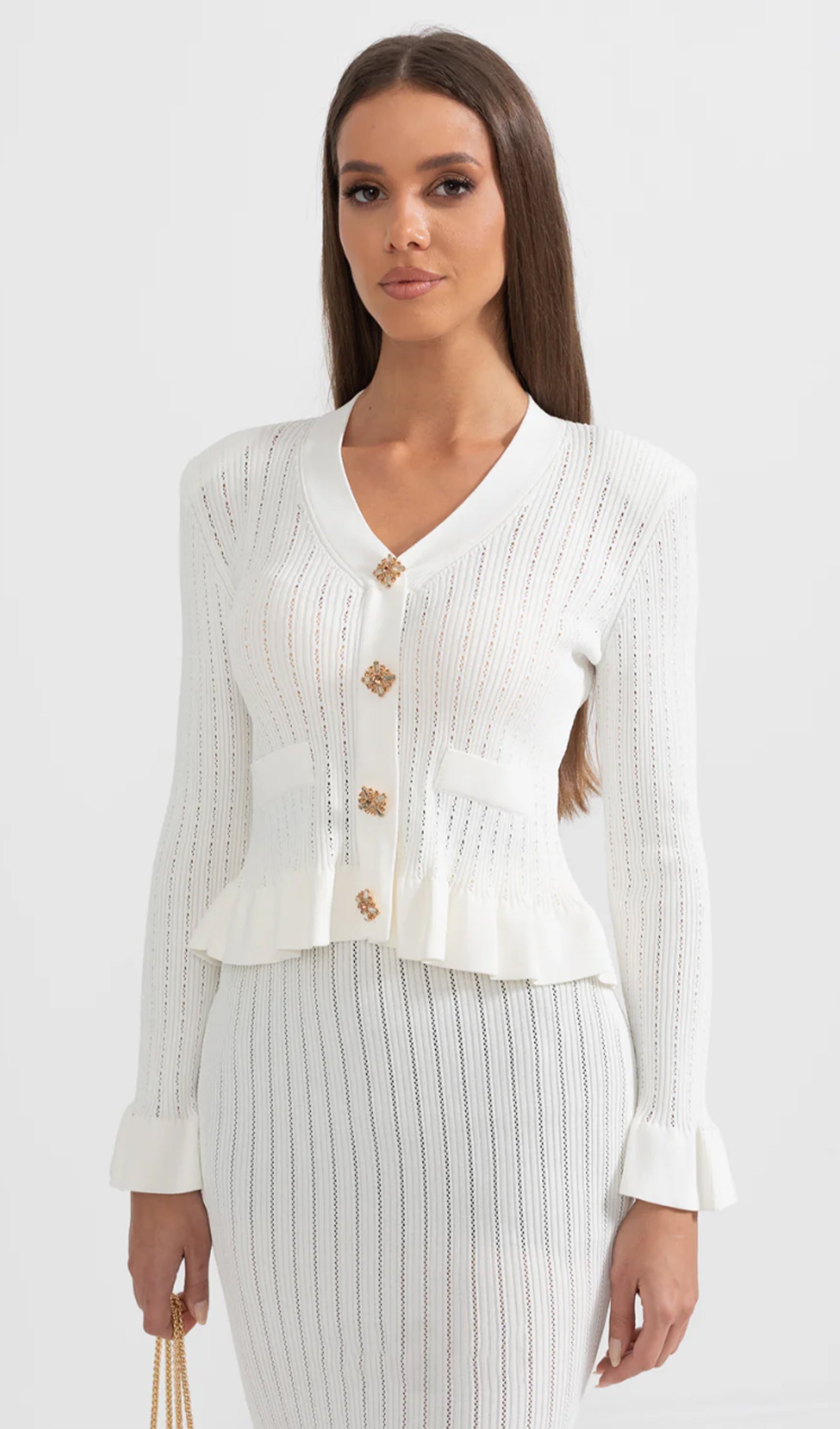 Fırfırlı Kloş Örgü Midi Elbise