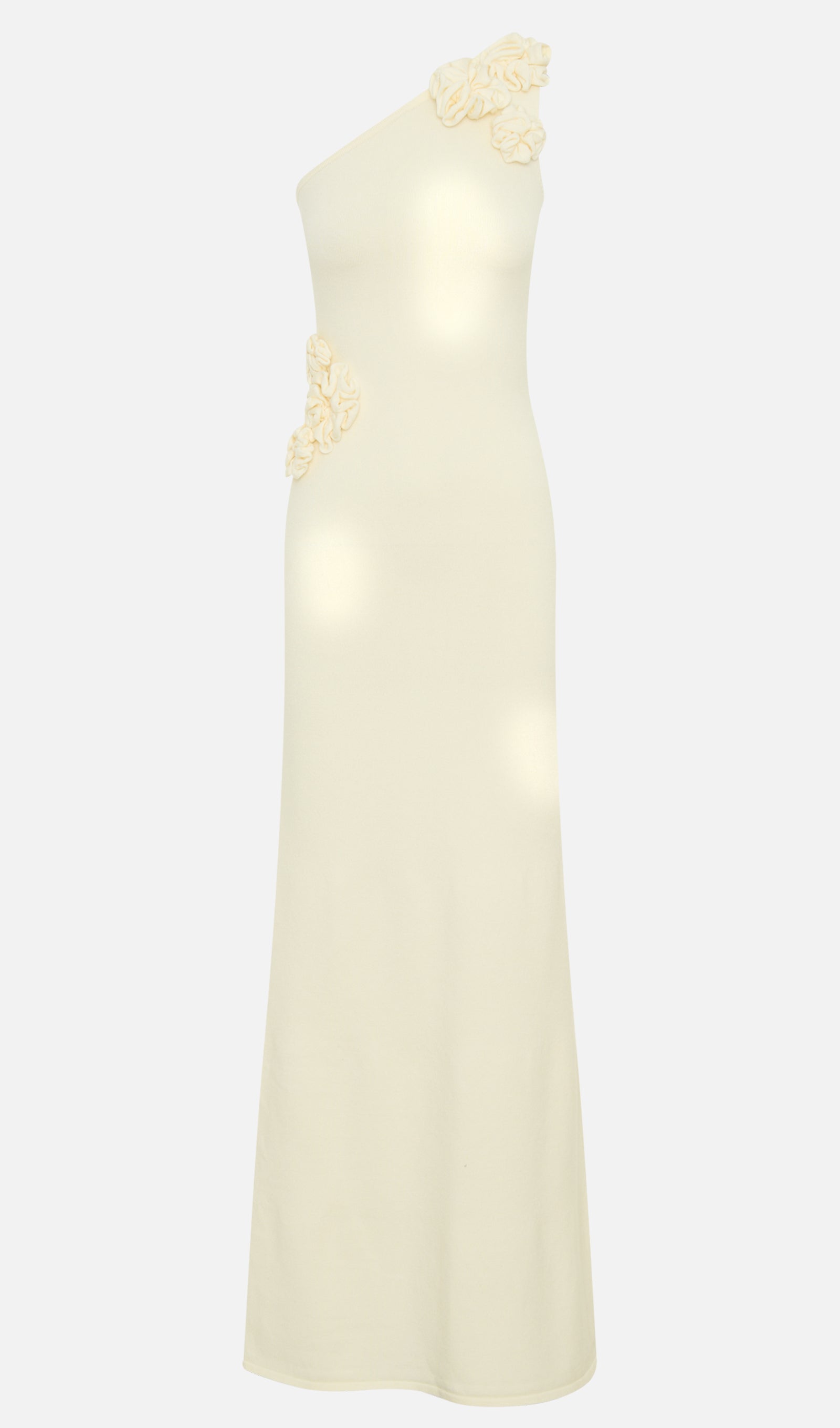 Tek Omuzlu Çiçekli Örme Uzun Elbise