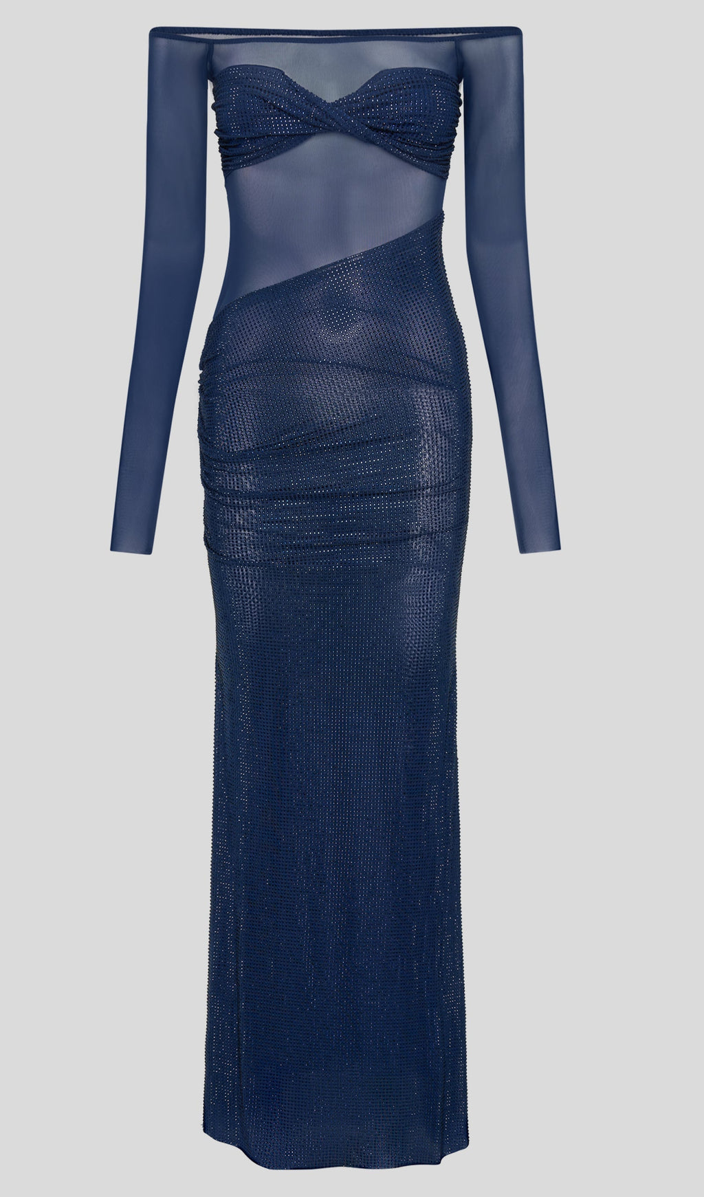 Pırlanta Omuz Açık Uzun Elbise - Lacivert