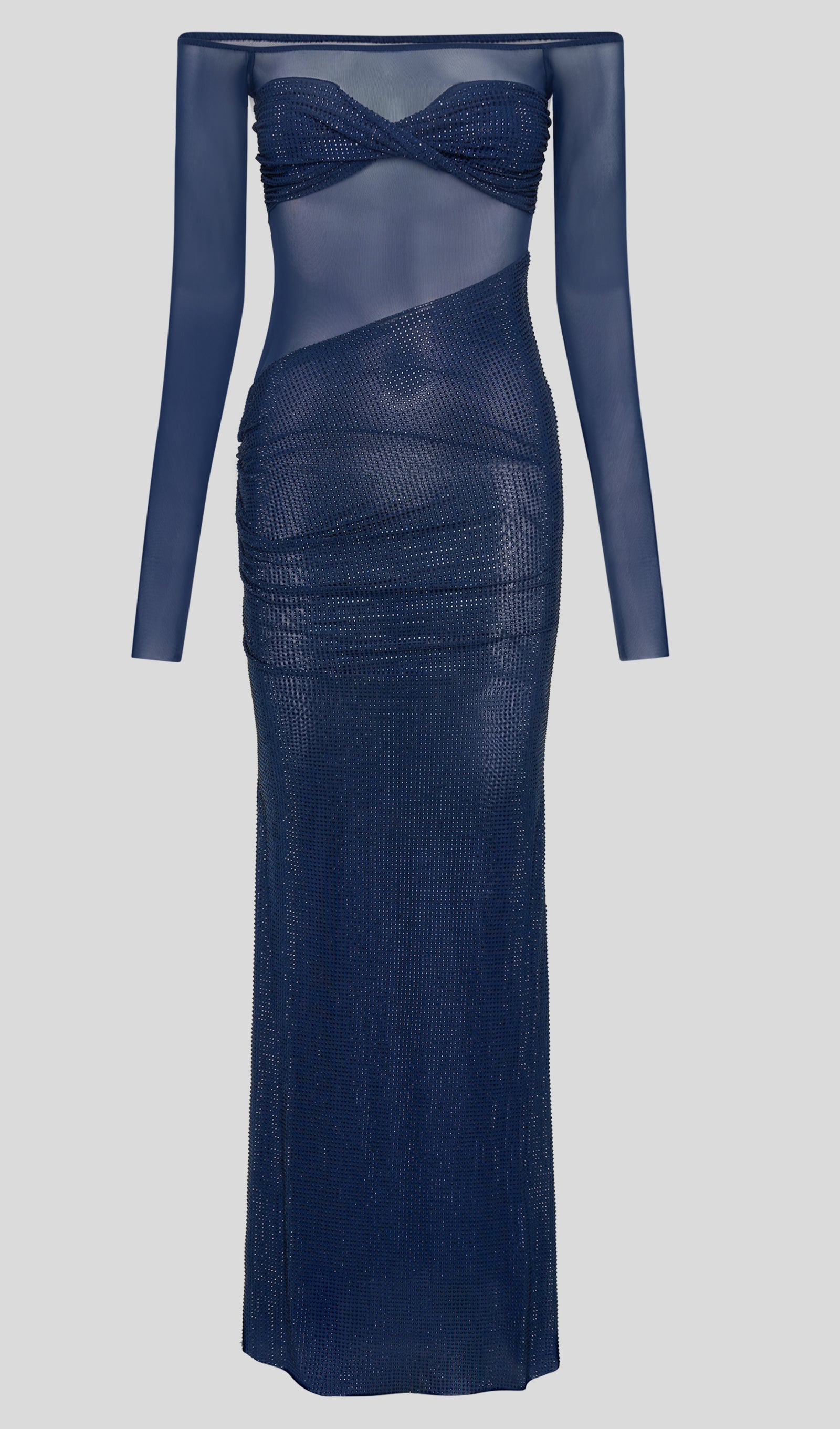 Pırlanta Omuz Açık Uzun Elbise - Lacivert