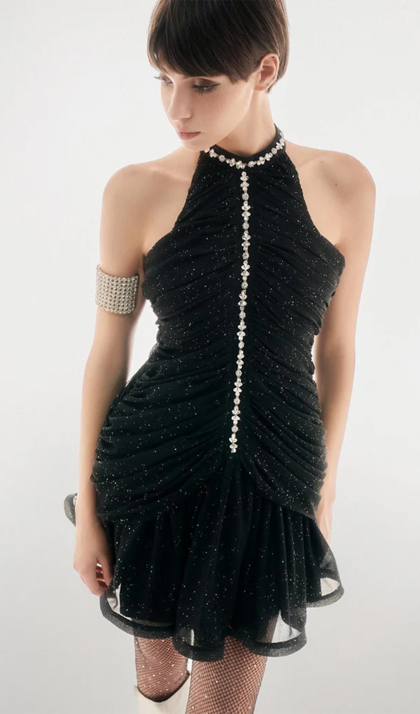 Süslemeli Büzgülü Mini Elbise