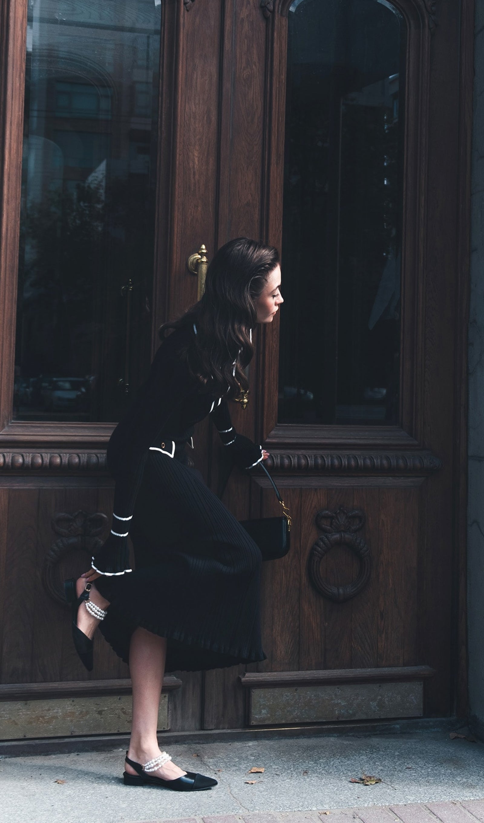 Dar Kesimli Kaburga Örgü Midi Elbise - Siyah