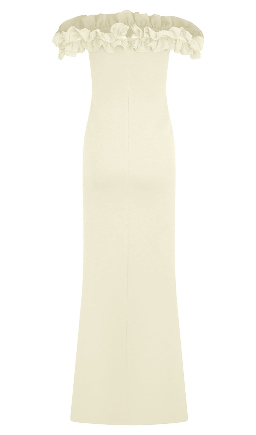 Volanlı Omuz Açık Maksi Elbise