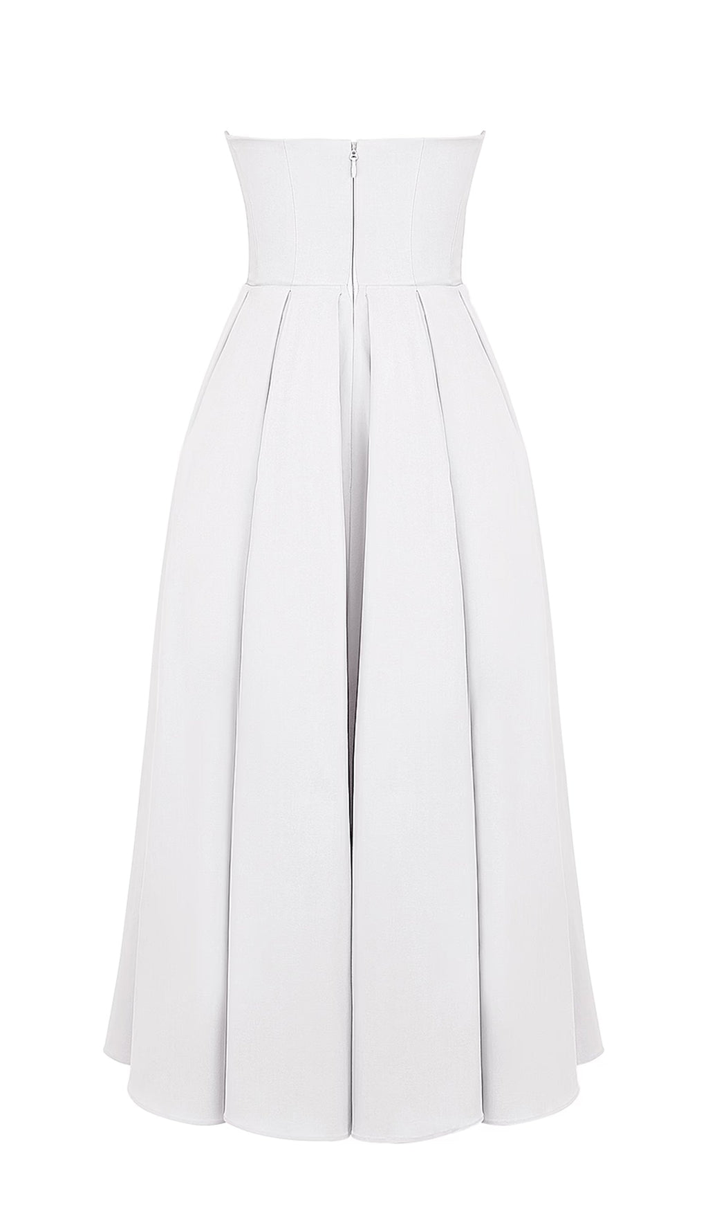 Askısız Korseli Midi Elbise Beyaz