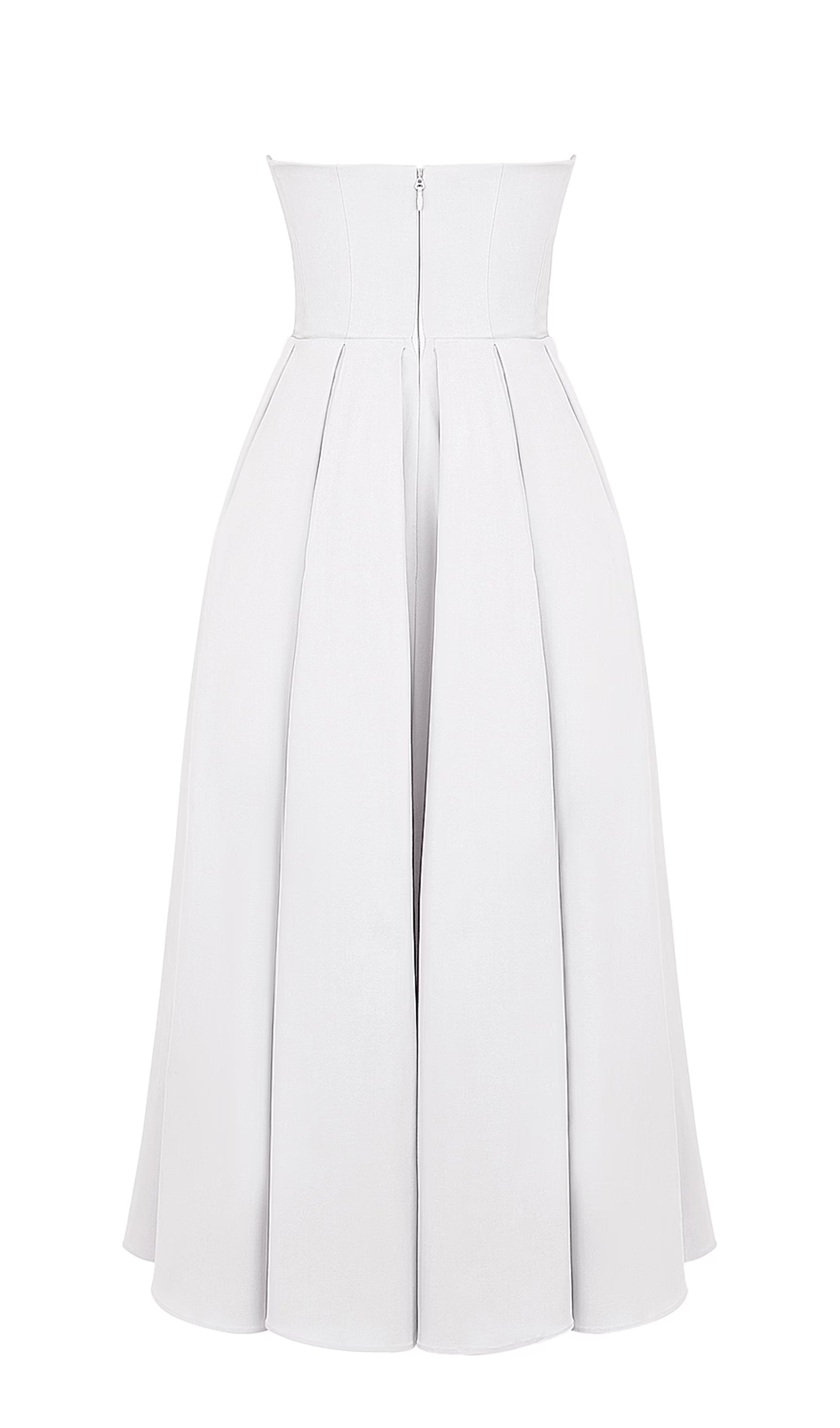 Askısız Korseli Midi Elbise Beyaz