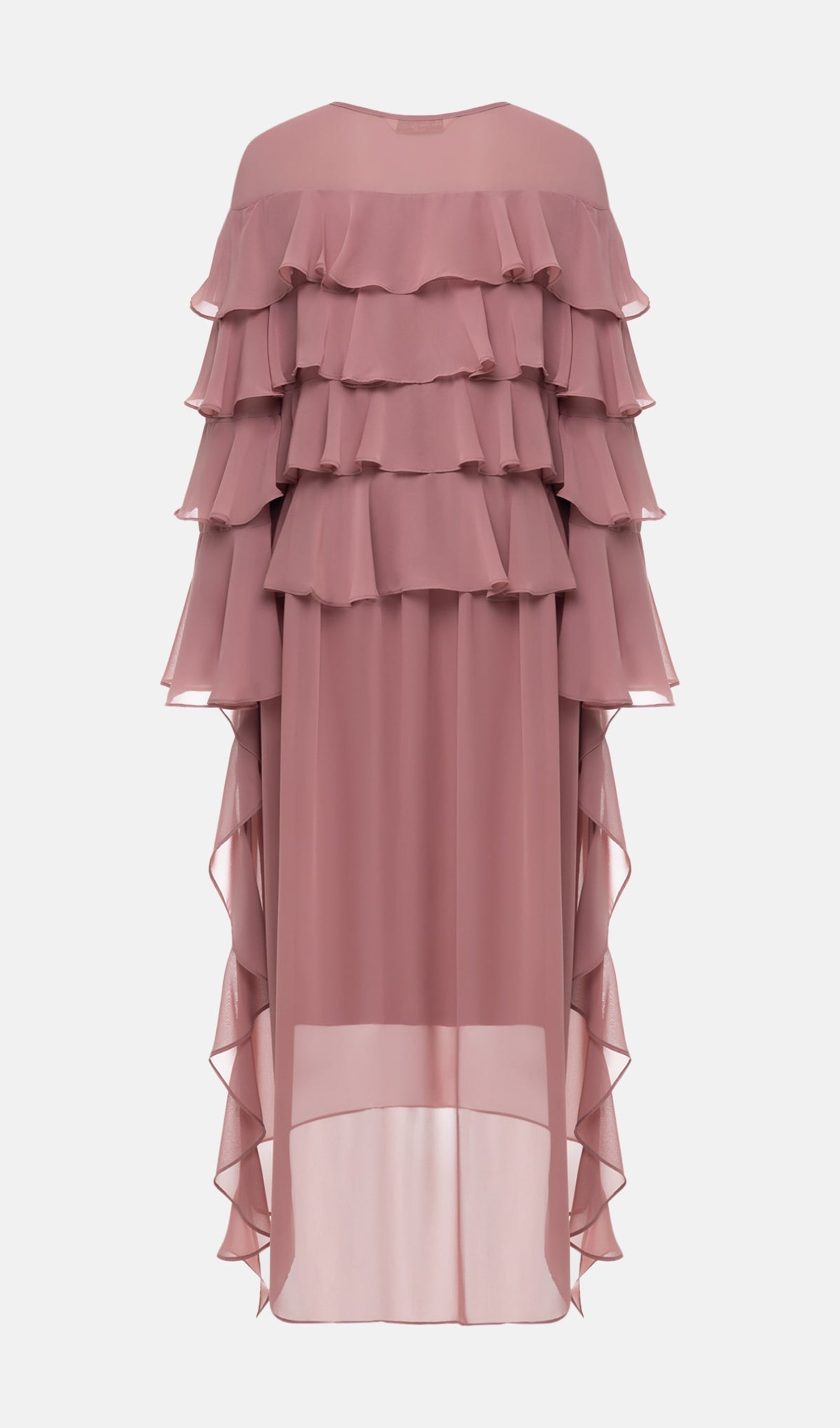 Pembe Volanlı Uzun Elbise