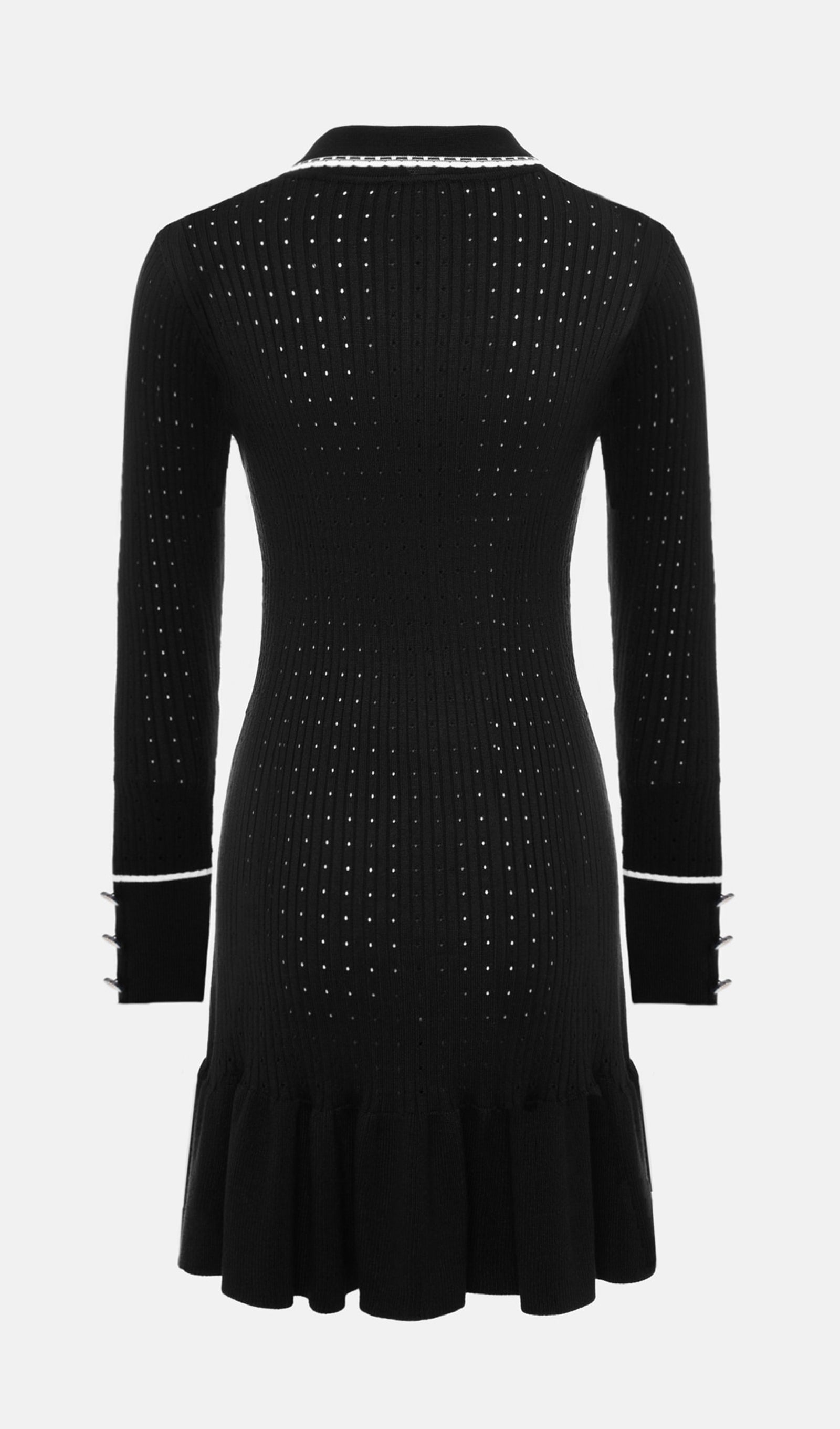 Dar Kesim Dokulu Jarse Mini Elbise-Siyah