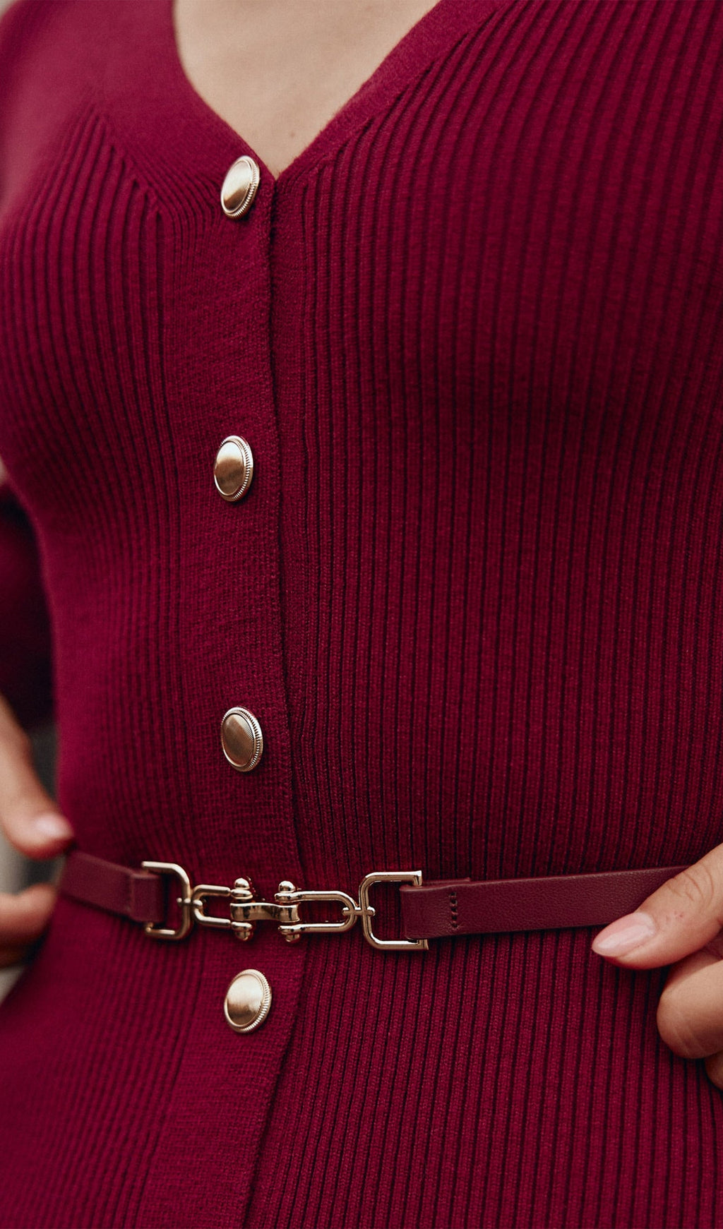 Kırmızı Örme Midi Elbise