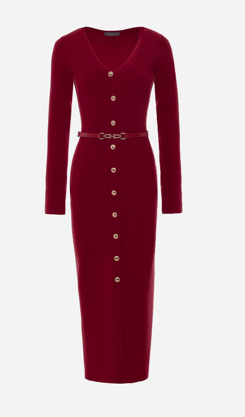 Kırmızı Örme Midi Elbise