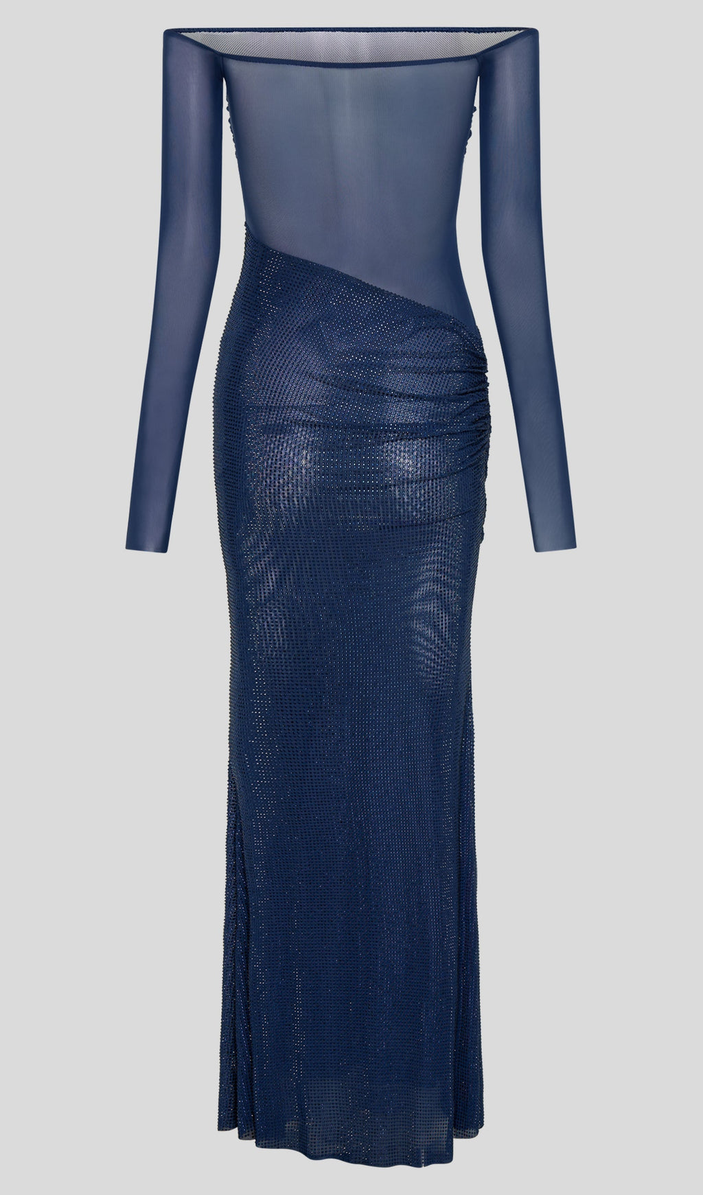 Pırlanta Omuz Açık Uzun Elbise - Lacivert