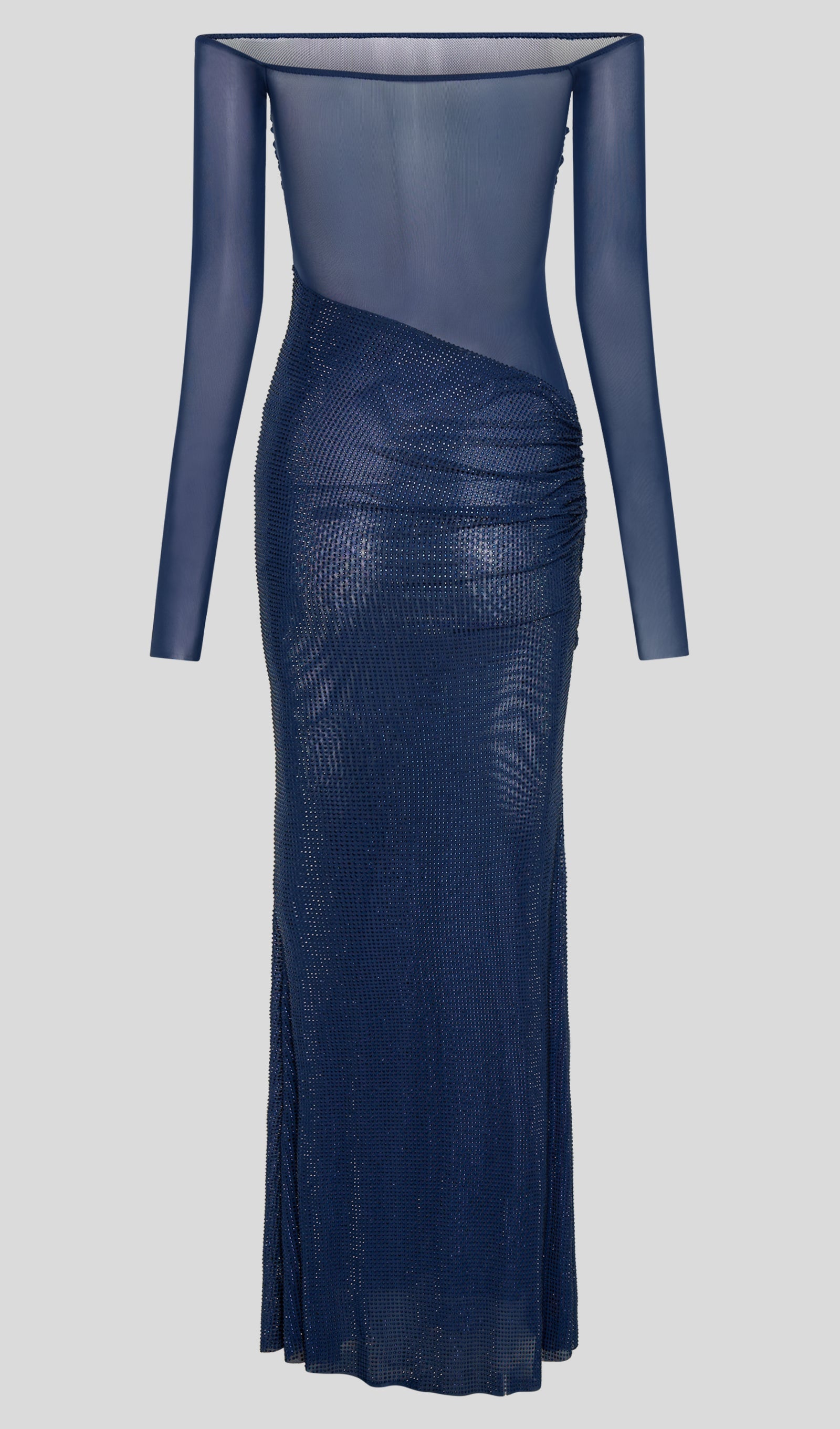 Pırlanta Omuz Açık Uzun Elbise - Lacivert