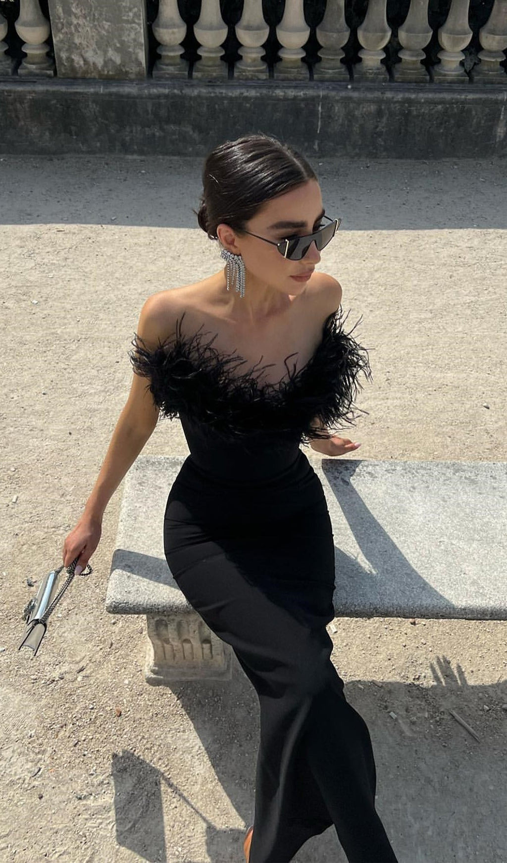 Lena Tüylü Midi Elbise Siyah