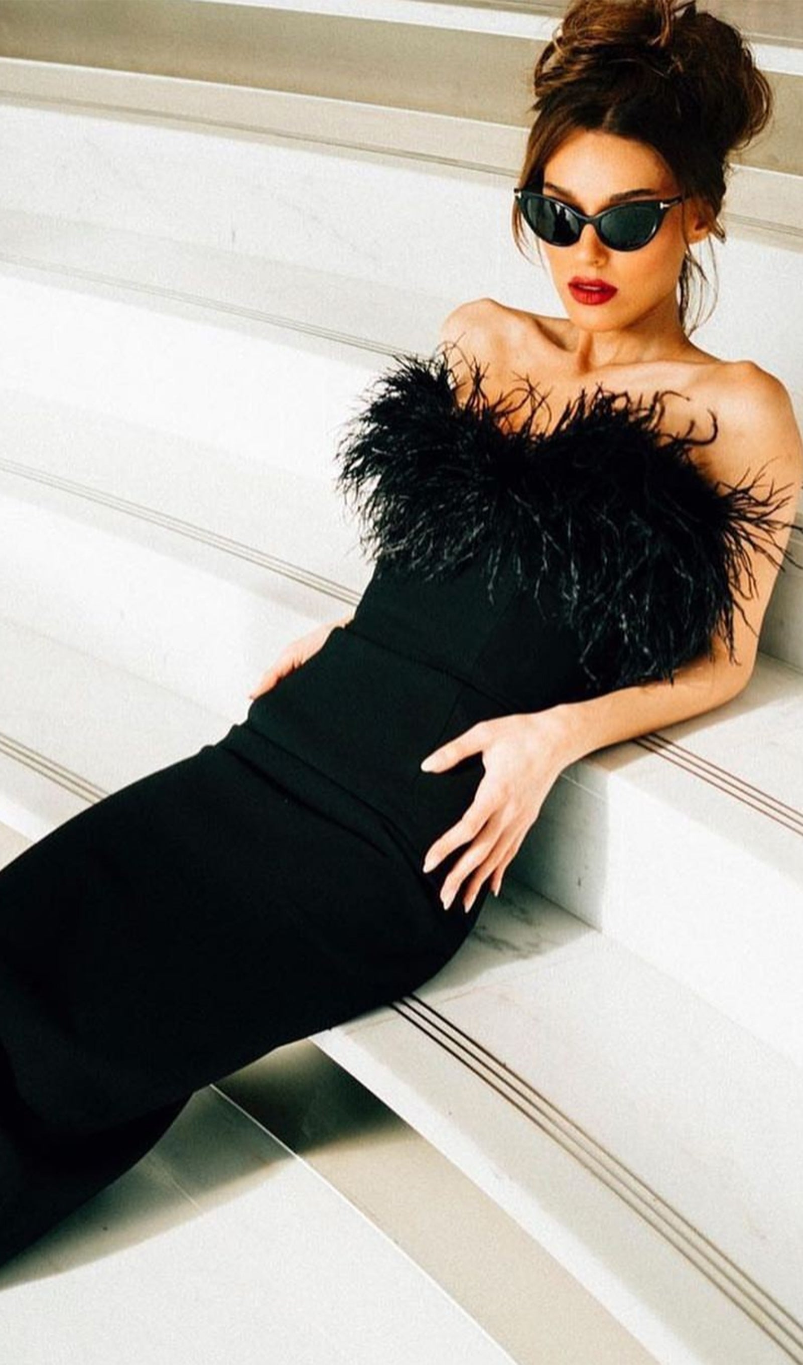 Lena Tüylü Midi Elbise Siyah