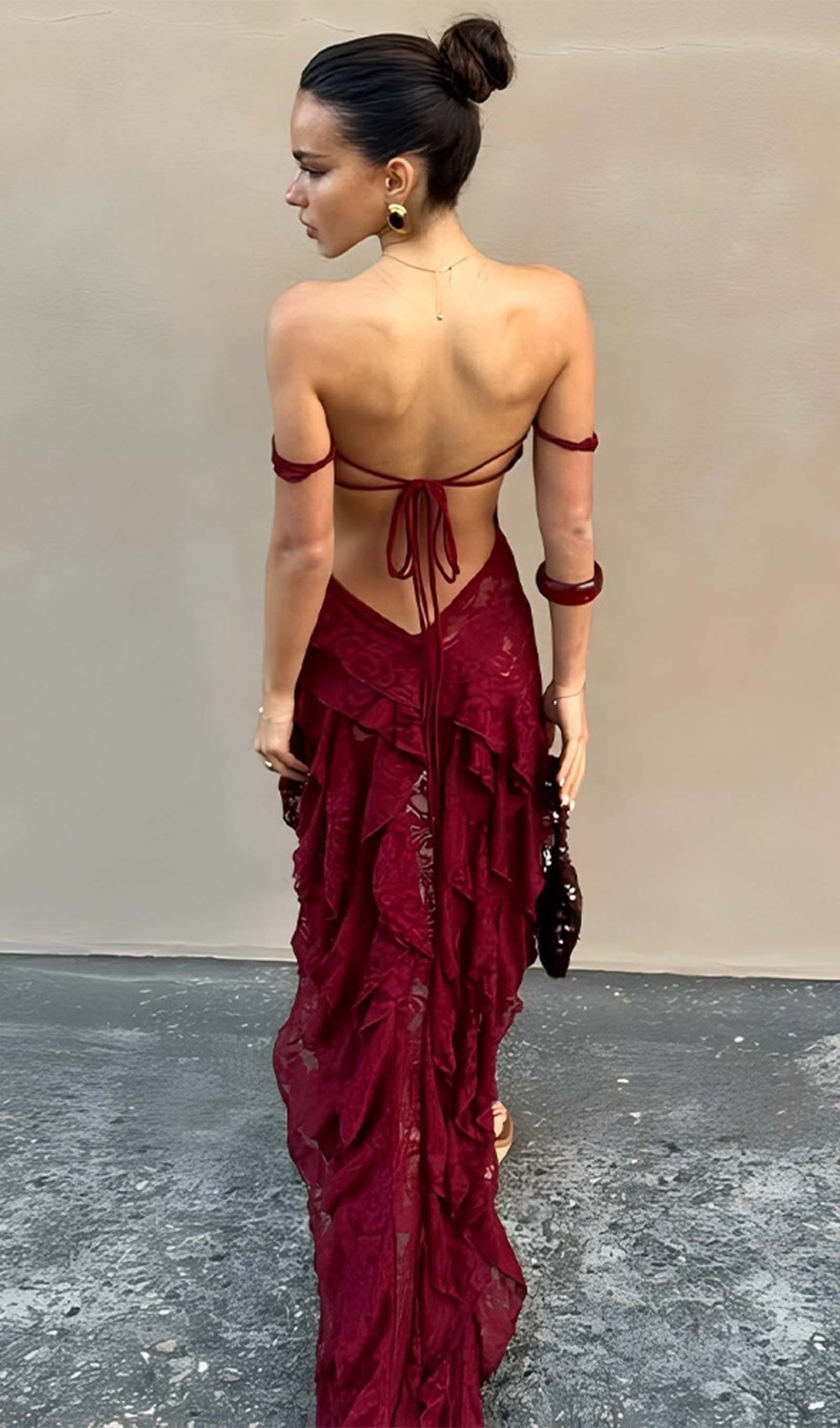 Mavi Asimetrik Etek Ucu Dantelli Fırfırlı Elbise