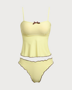 Sarı Kontrastlı Tankini Mayo