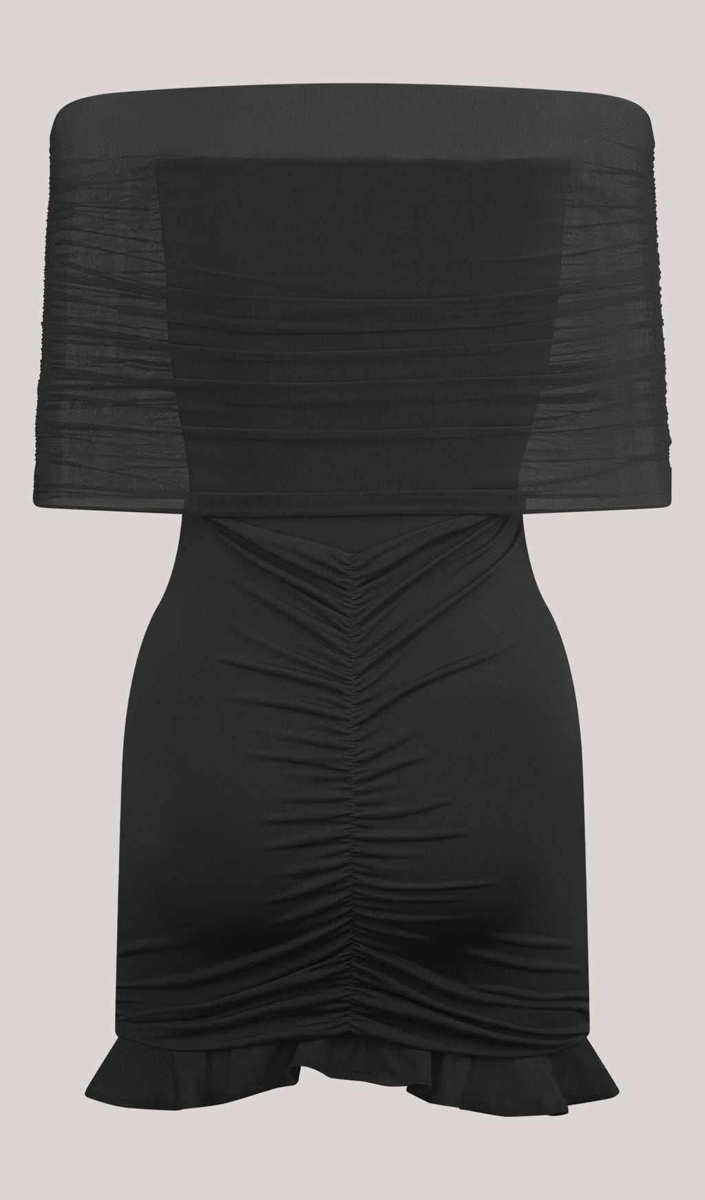 Siyah Slinky Ve File Omuz Açık Mini Elbise